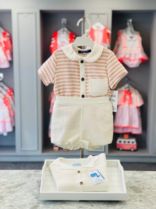 BASMARTI SS25 Aragon Boys Pink Stripe Short Set - 25183