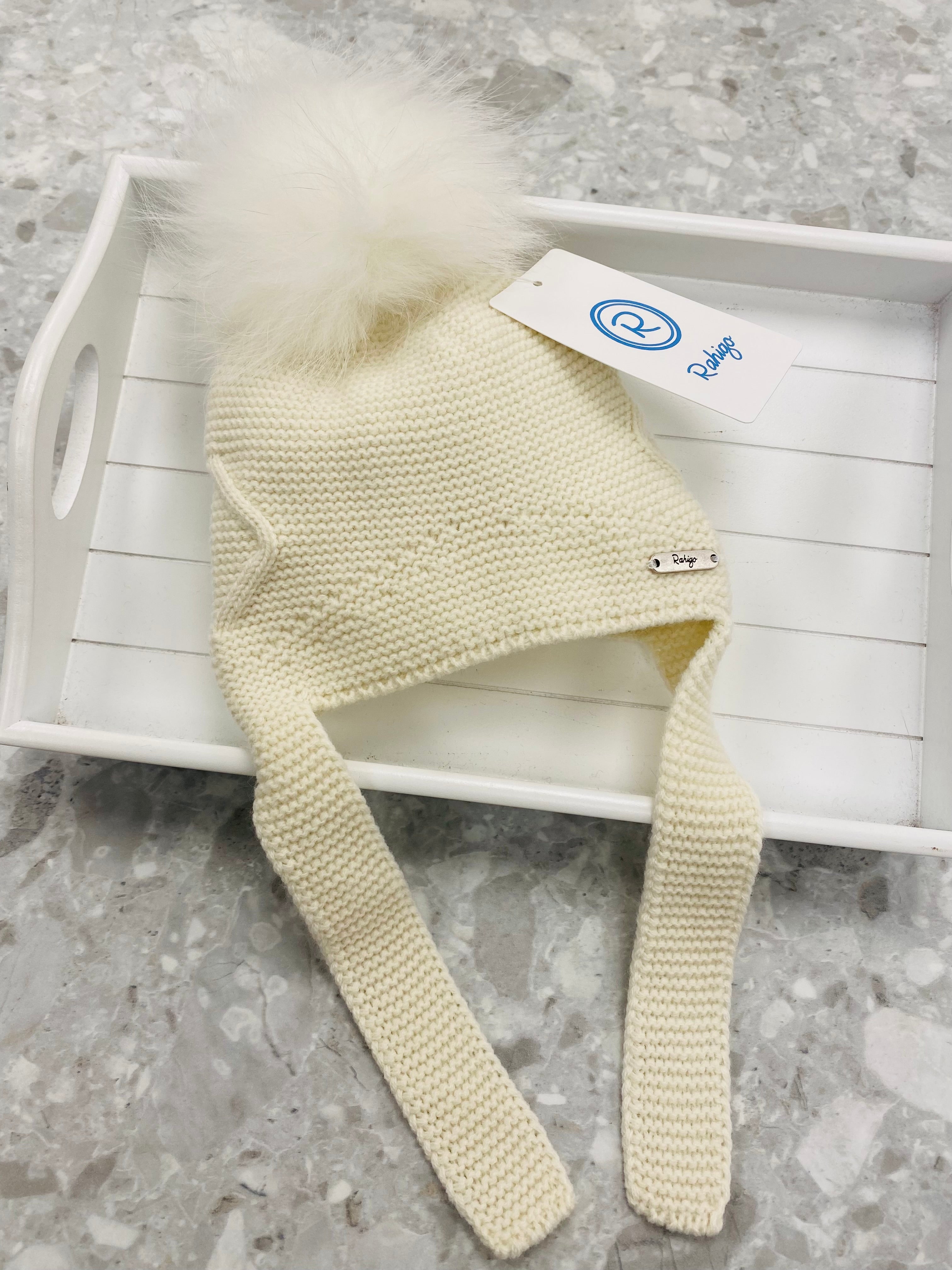 AW25 RAHIGO Cream Pom Pom Hat with Ear Flaps - 252138