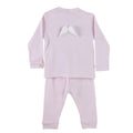 Baby Gi pink girls cotton pyjama set with white angel wings detail on the back.