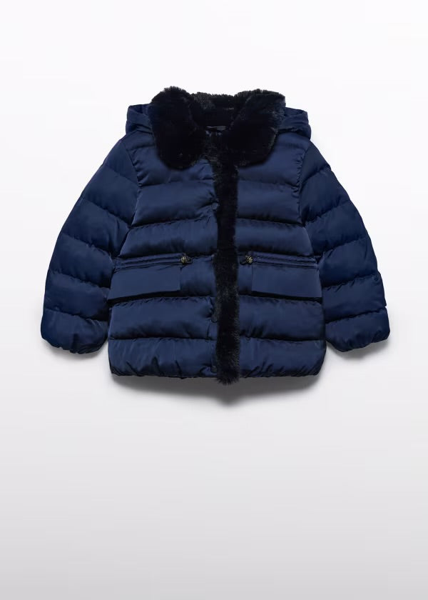 ABEL & LULA Girls Navy Satin Padded Coat - 5837