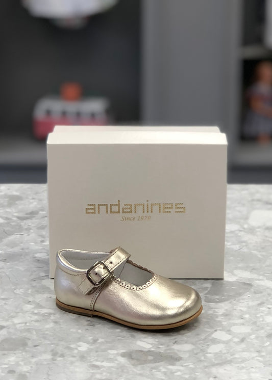 ANDANINES Gold Leather Baby Girls Mary Jane Shoes