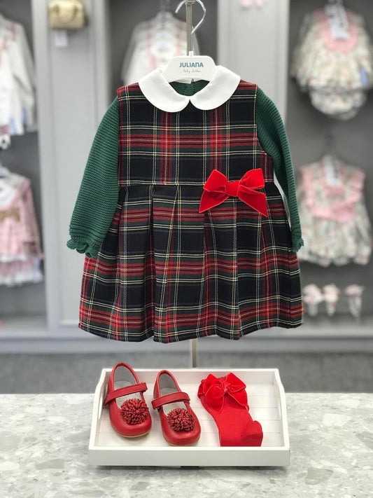 JULIANA AW23 Green Tartan Girls Pinafore Dress - CLEARANCE SALE