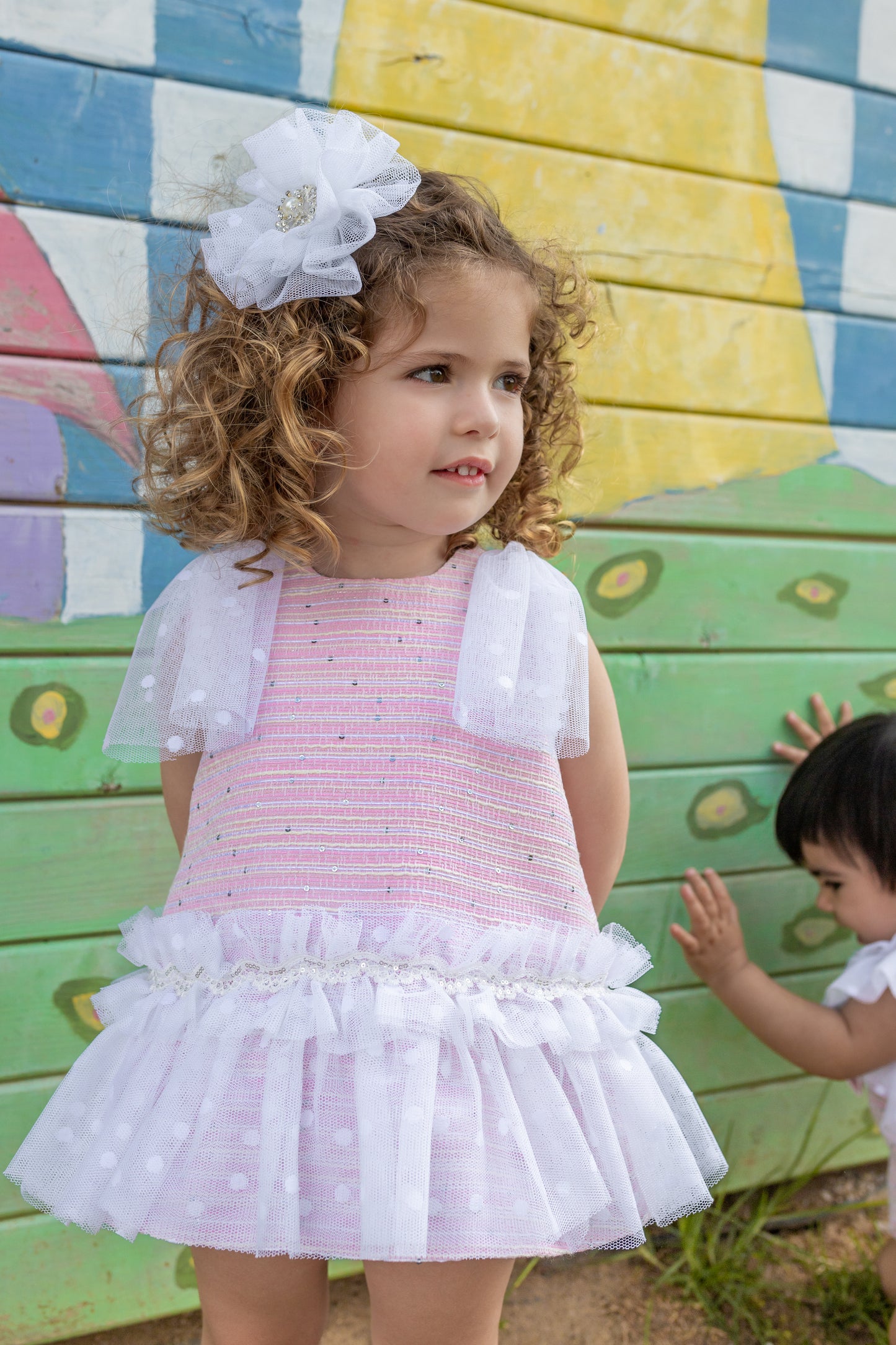 NAXOS Camellia Pink & White Tulle Baby Girls Dress & Knickers - 7315