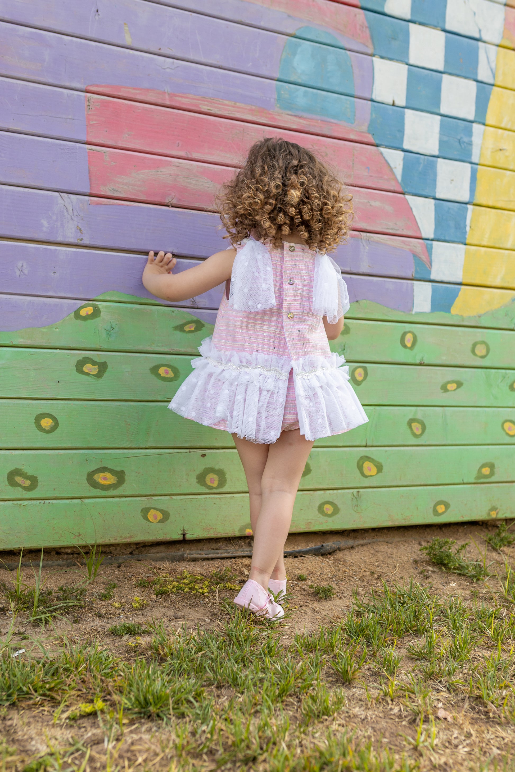 NAXOS Camellia Pink & White Tulle Baby Girls Dress & Knickers - 7315