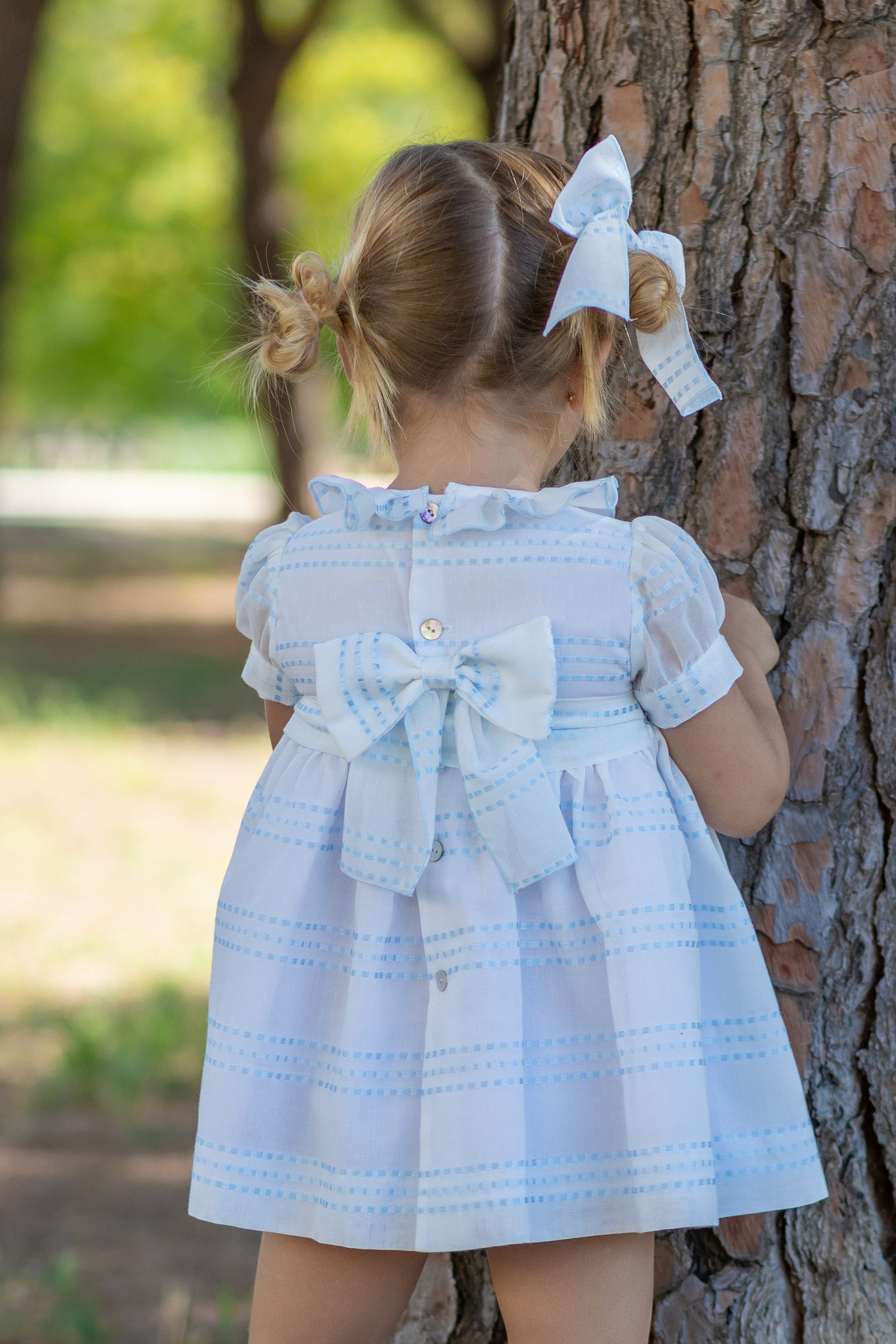NAXOS Bluebell Hand Smocked Blue & White Girls Dress - 7332