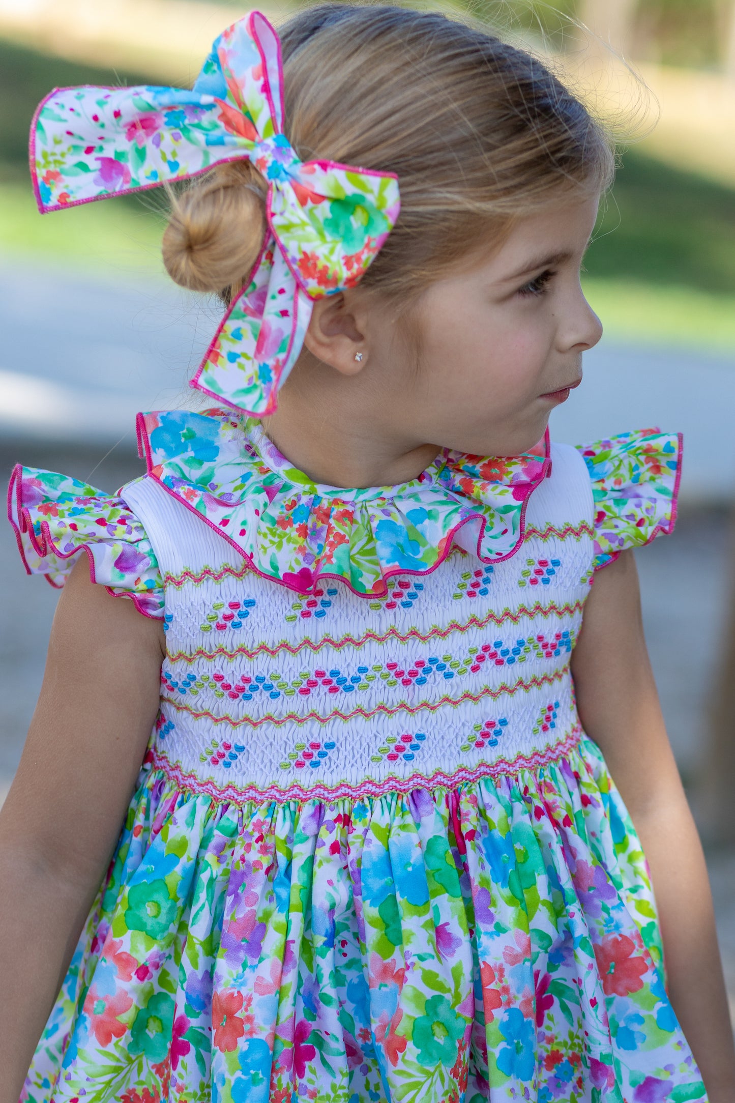 NAXOS Daphne Hand Smocked Multicolour Girls Dress - 7336