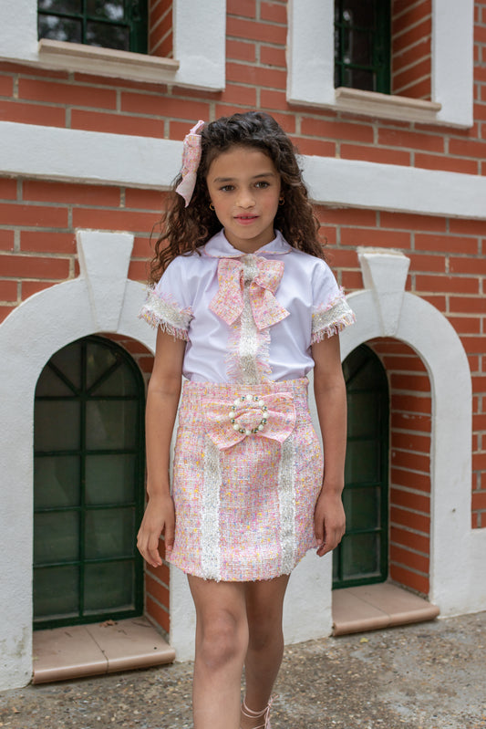 NAXOS Cassia Pink & Orange Tweed Girls Skirt Set - 7361