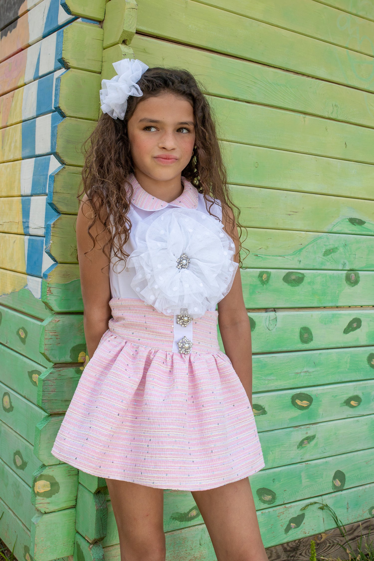 NAXOS Camellia Pink & White Tulle Girls Skirt Set - 7363