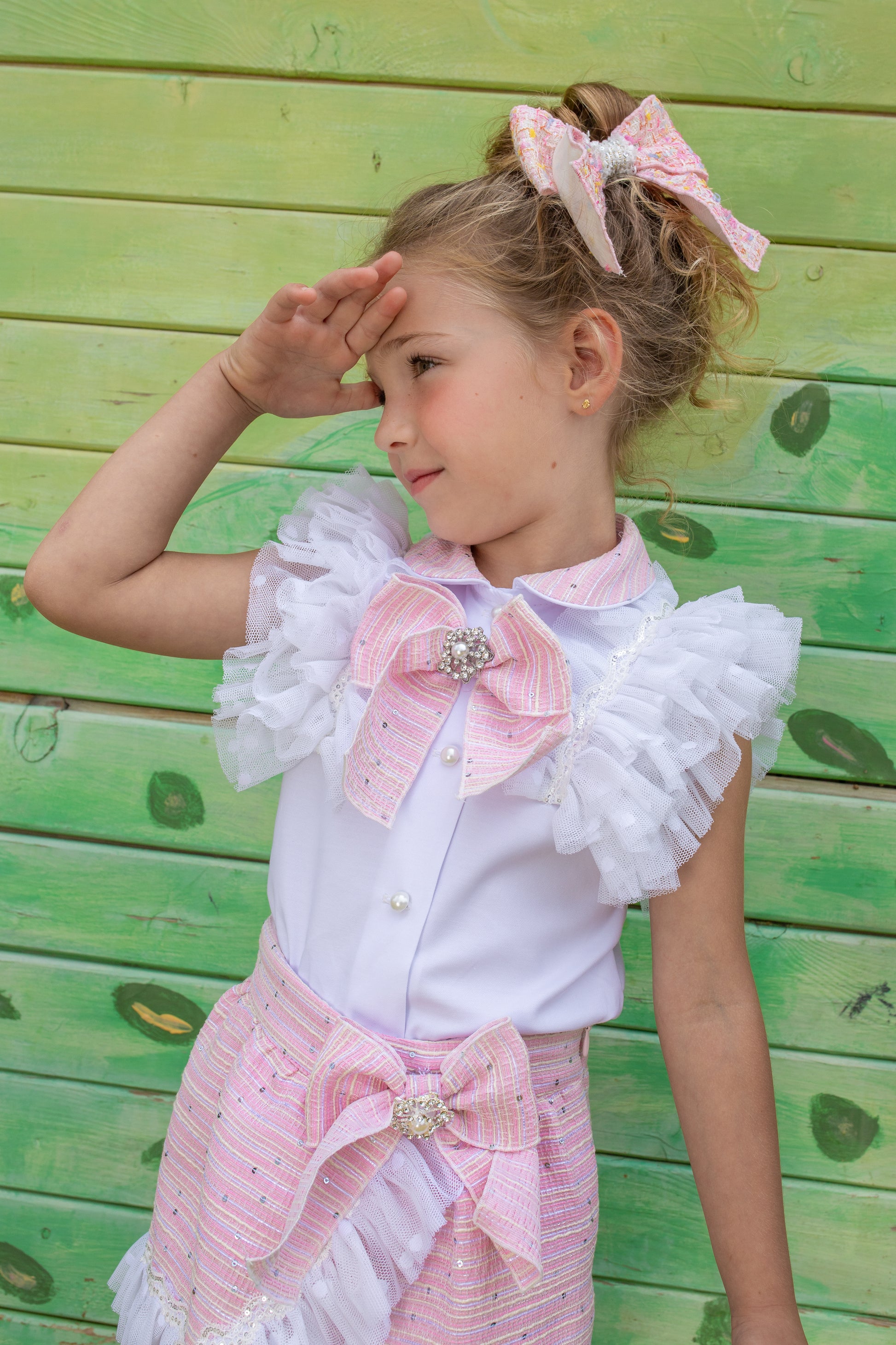 NAXOS Camellia Pink & White Tulle Girls Short Set - 7364