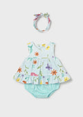 Mayoral Baby Girls Hawaii Multicoloured Floral Dress Knickers and Headband Set 1290 - front