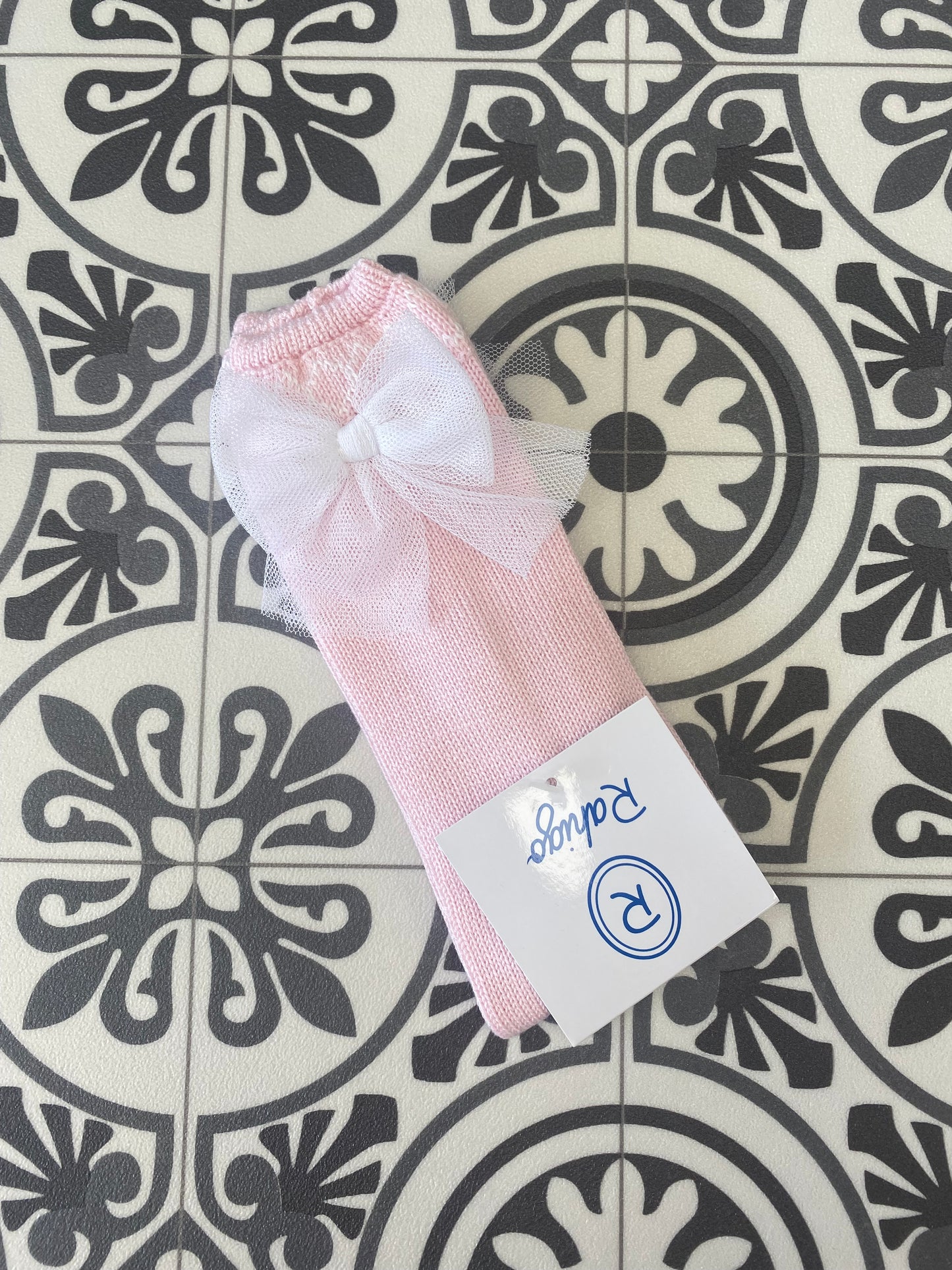 RAHIGO Pink & White Girls Tulle Bow Socks - NON RETURNABLE