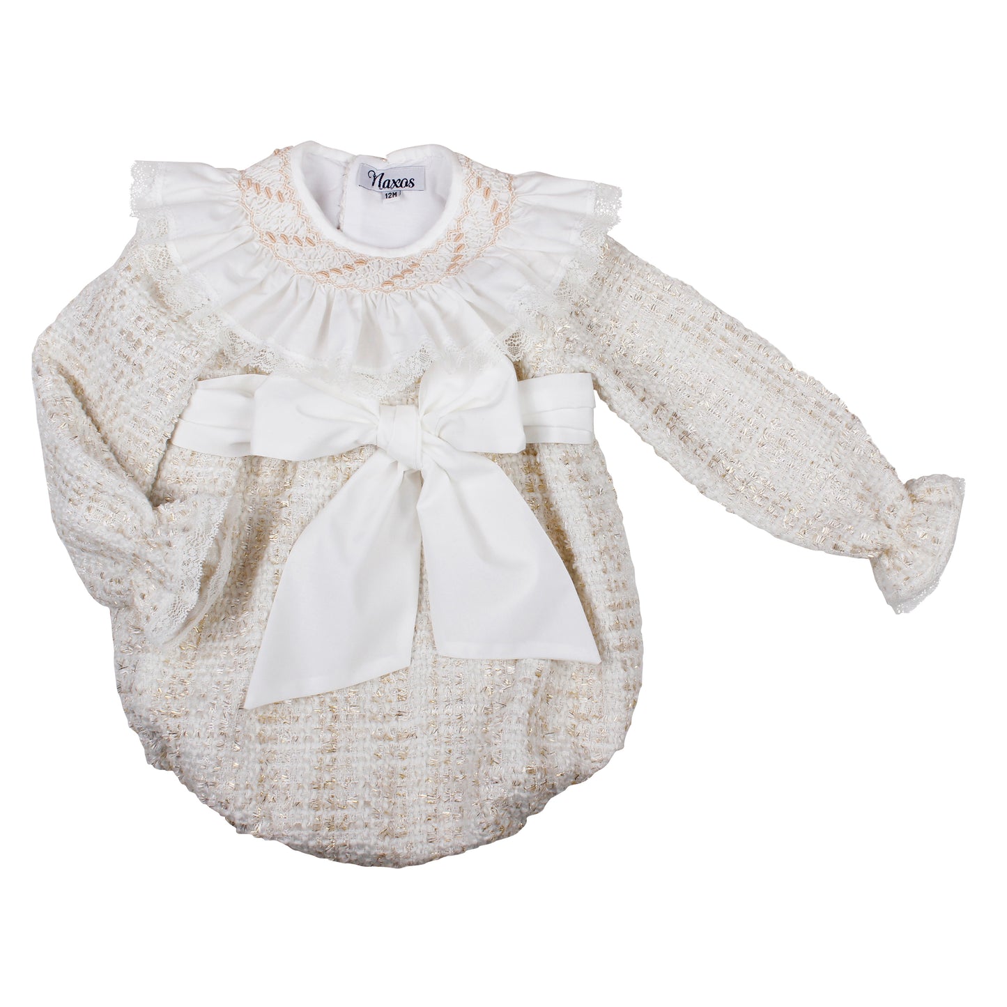 NAXOS Cream & Gold Tweed Girls Romper - 7401