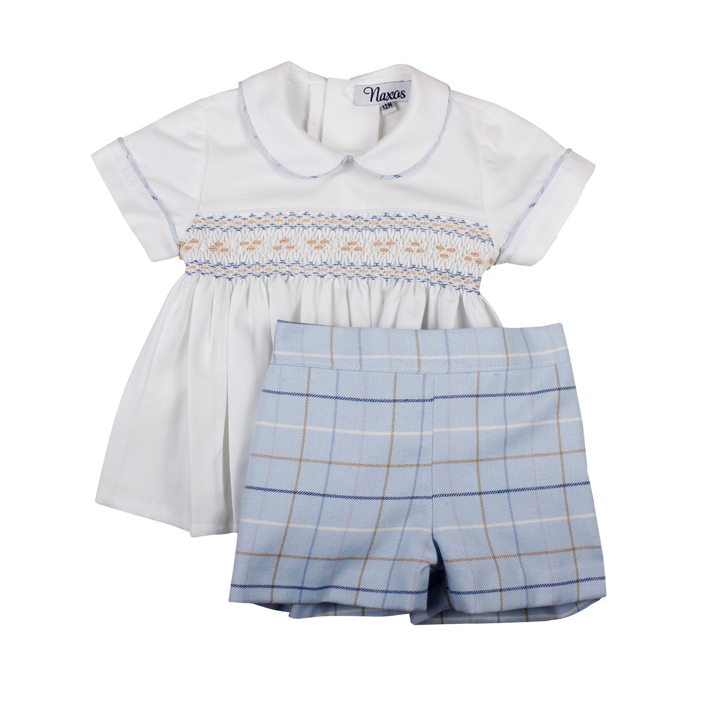 NAXOS Blue Check Boys Smocked Buster Suit - 7412