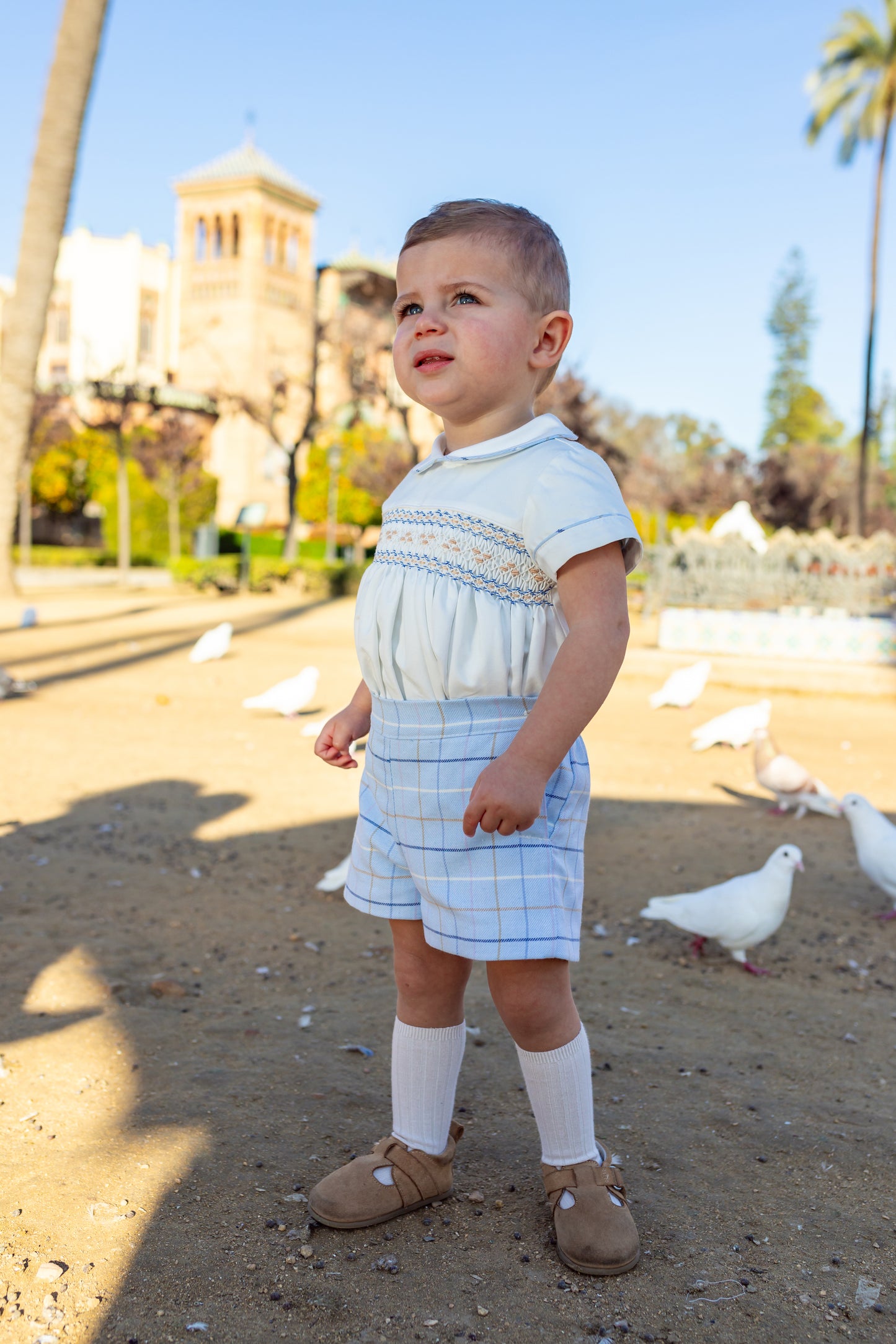 NAXOS Blue Check Boys Smocked Buster Suit - 7412