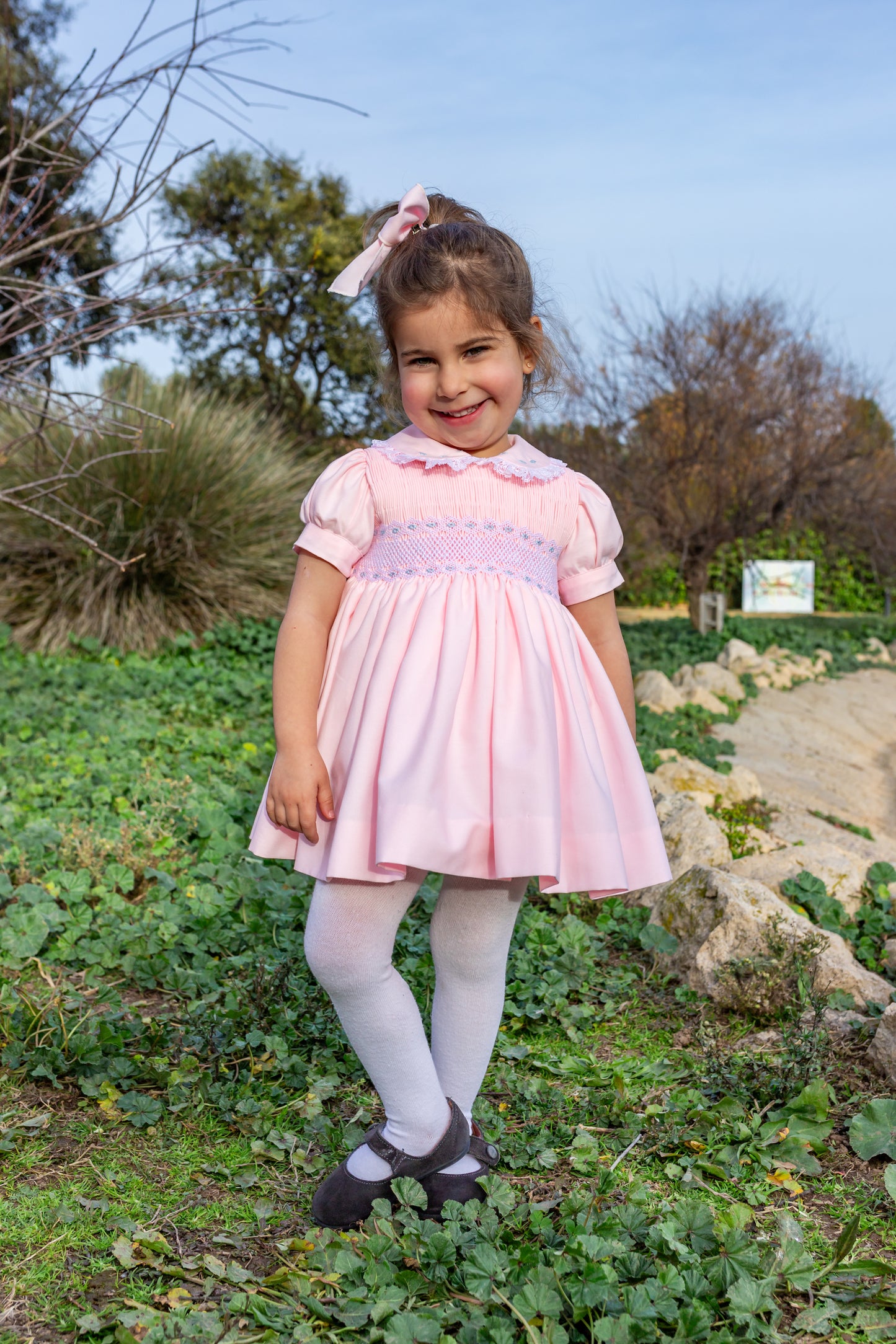 NAXOS Pink Girls Smocked Dress - 7425