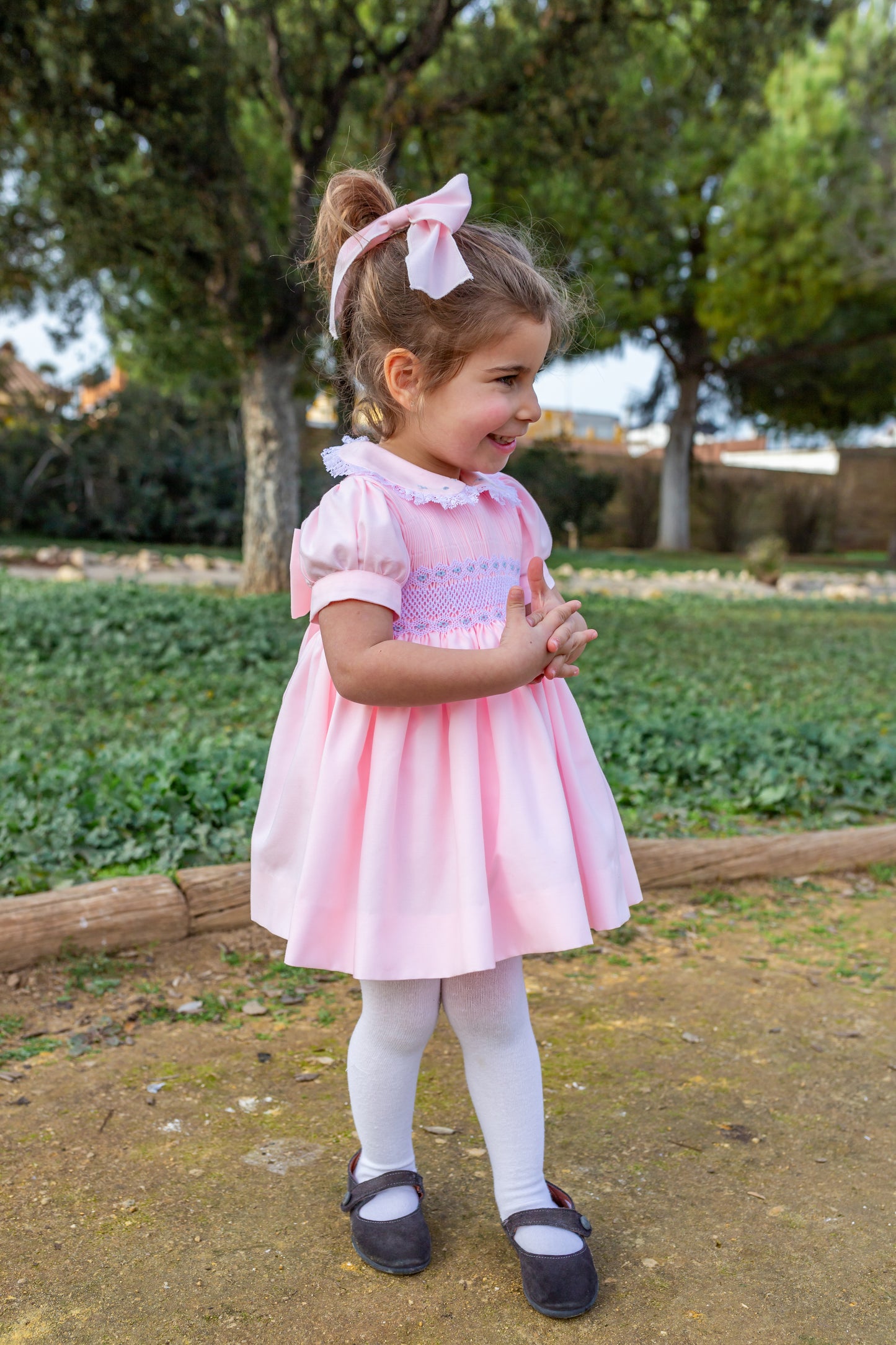 NAXOS Pink Girls Smocked Dress - 7425