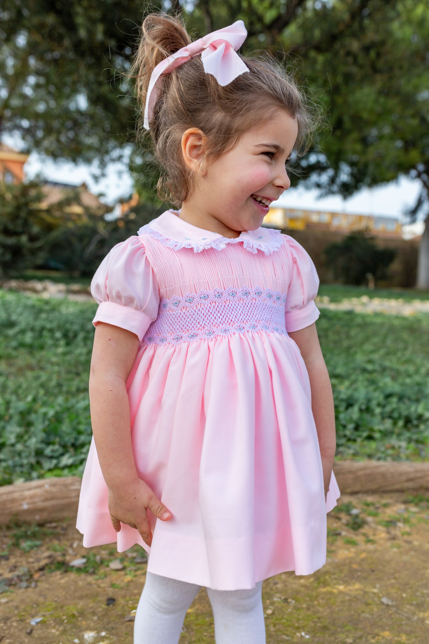 NAXOS Pink Girls Smocked Dress - 7425