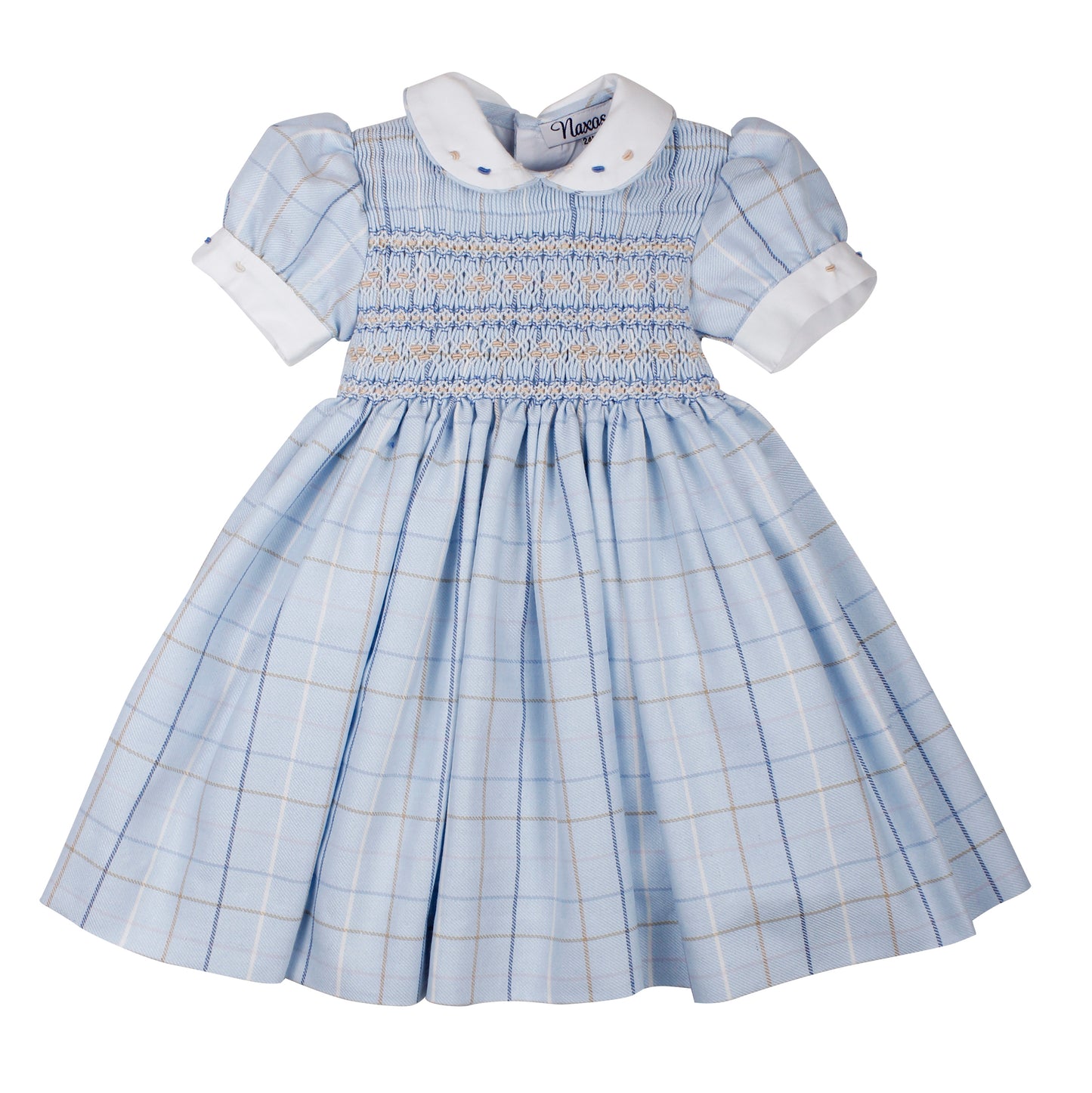 NAXOS Blue Check Girls Smocked Dress - 7426