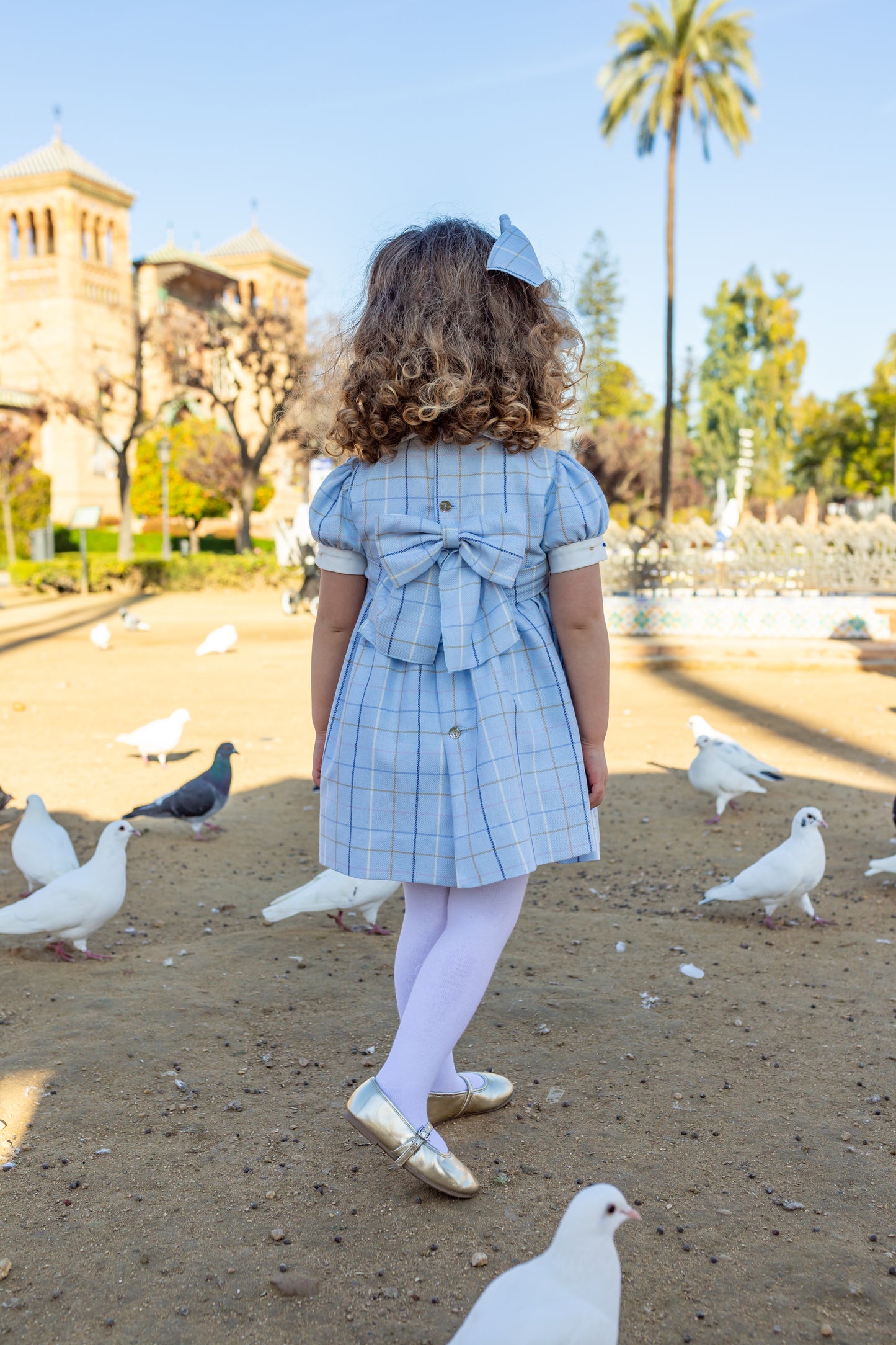 NAXOS Blue Check Girls Smocked Dress - 7426