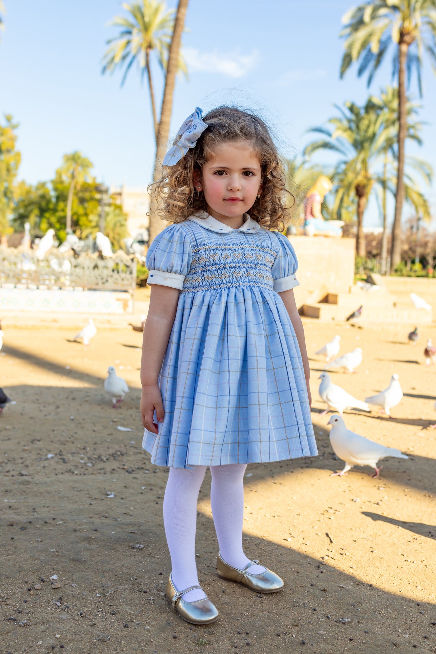 NAXOS Blue Check Girls Smocked Dress - 7426