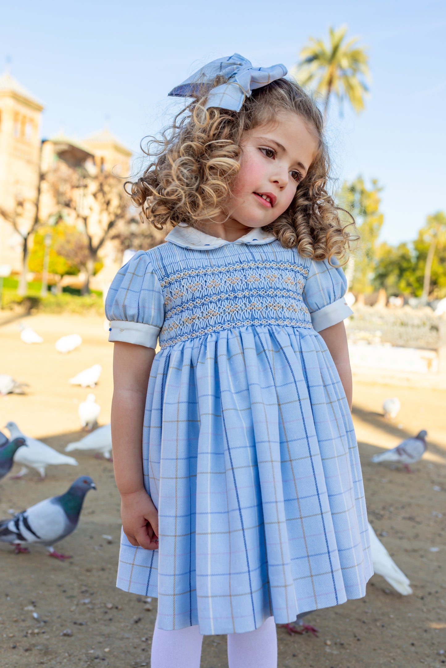 NAXOS Blue Check Girls Smocked Dress - 7426