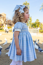 NAXOS Blue Check Girls Smocked Dress - 7426