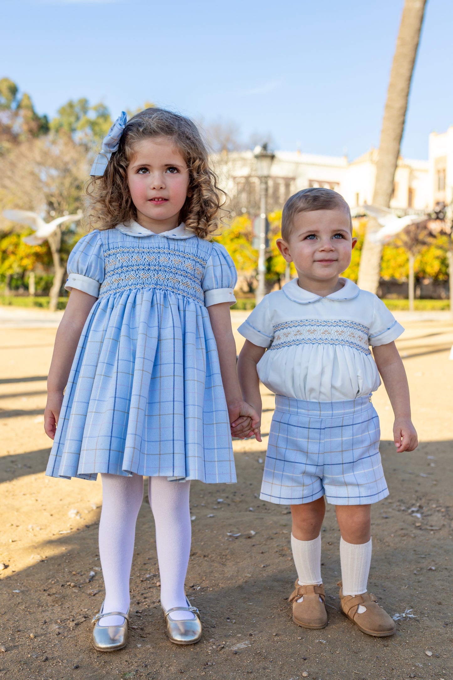 NAXOS Blue Check Girls Smocked Dress - 7426