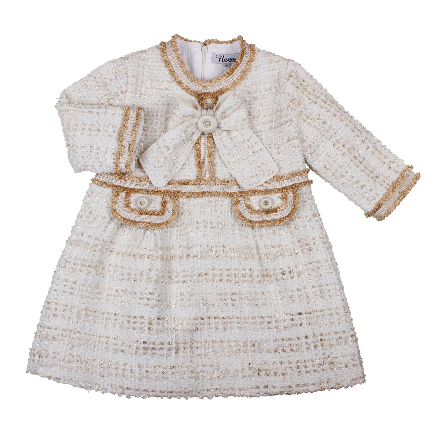 NAXOS Cream & Gold Tweed Girls Dress - 7437