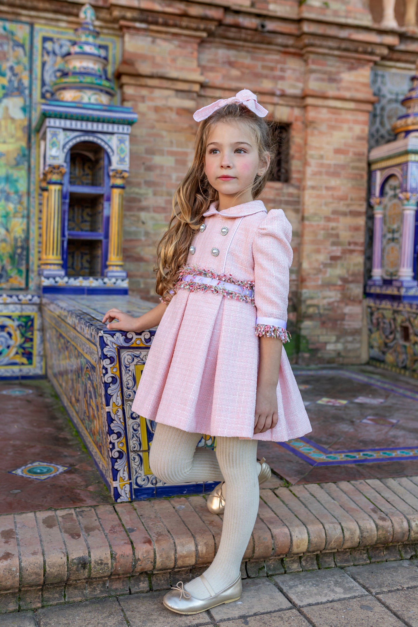 NAXOS Pink Tweed Girls Dress - 7438