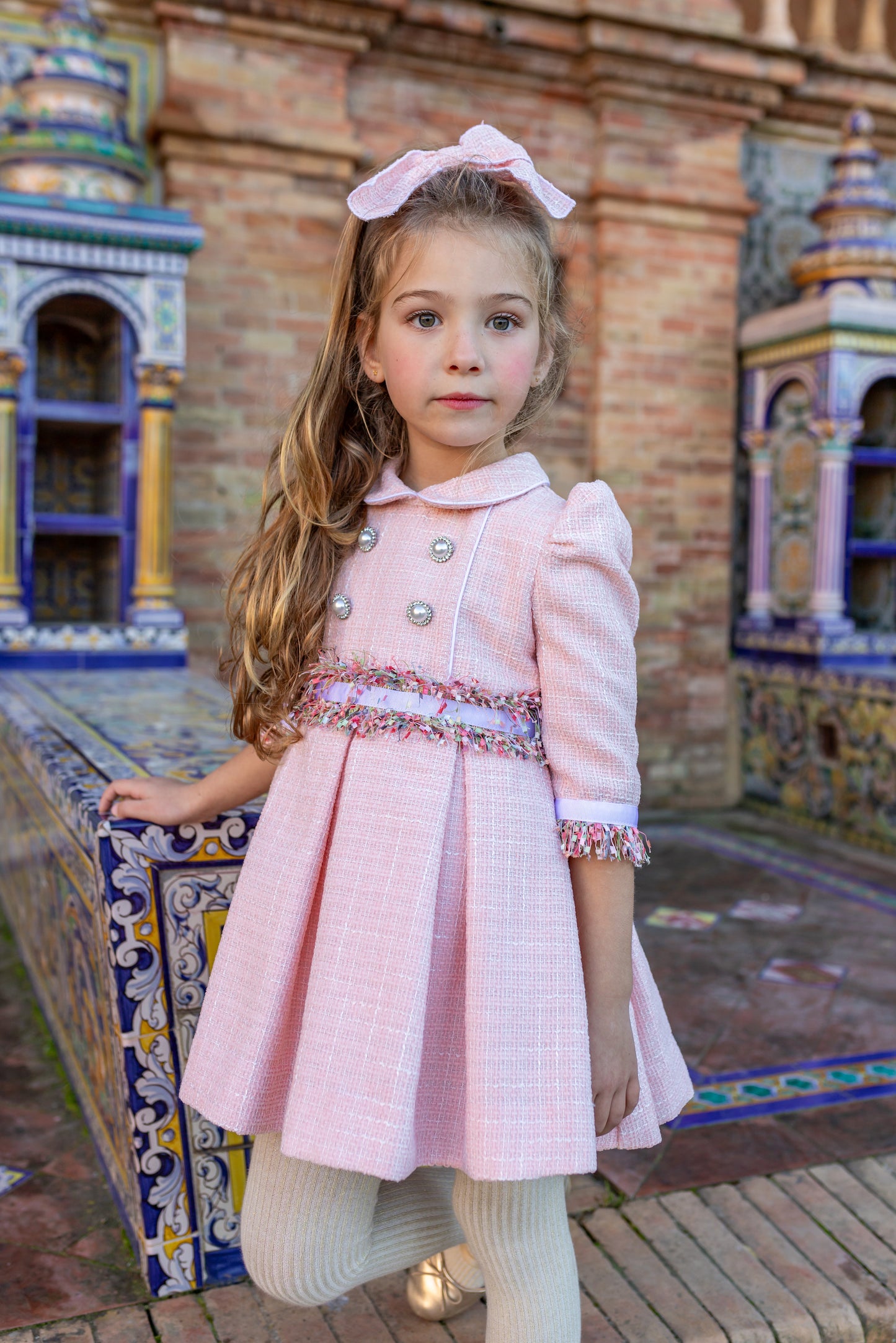 NAXOS Pink Tweed Girls Dress - 7438