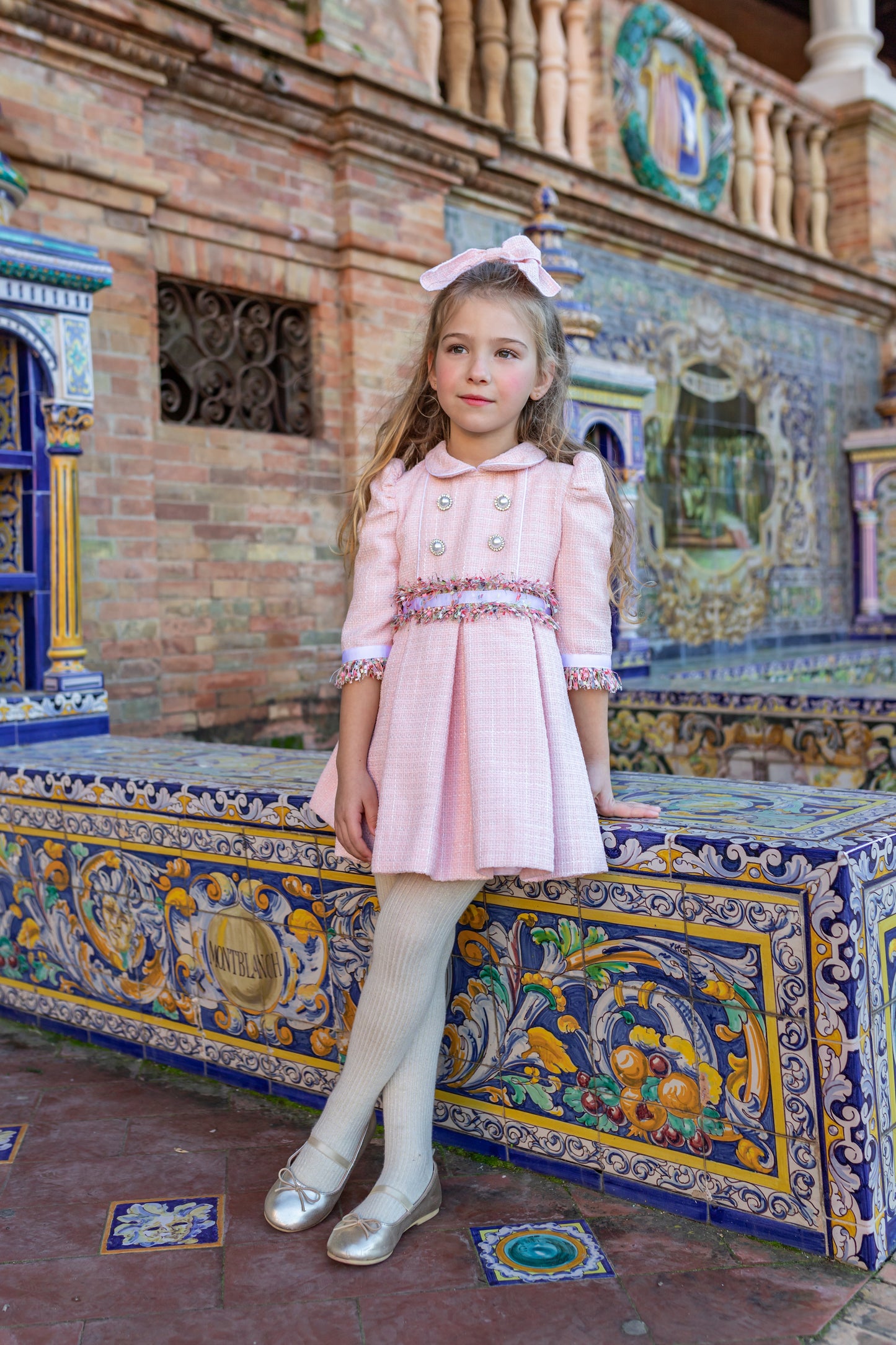 NAXOS Pink Tweed Girls Dress - 7438