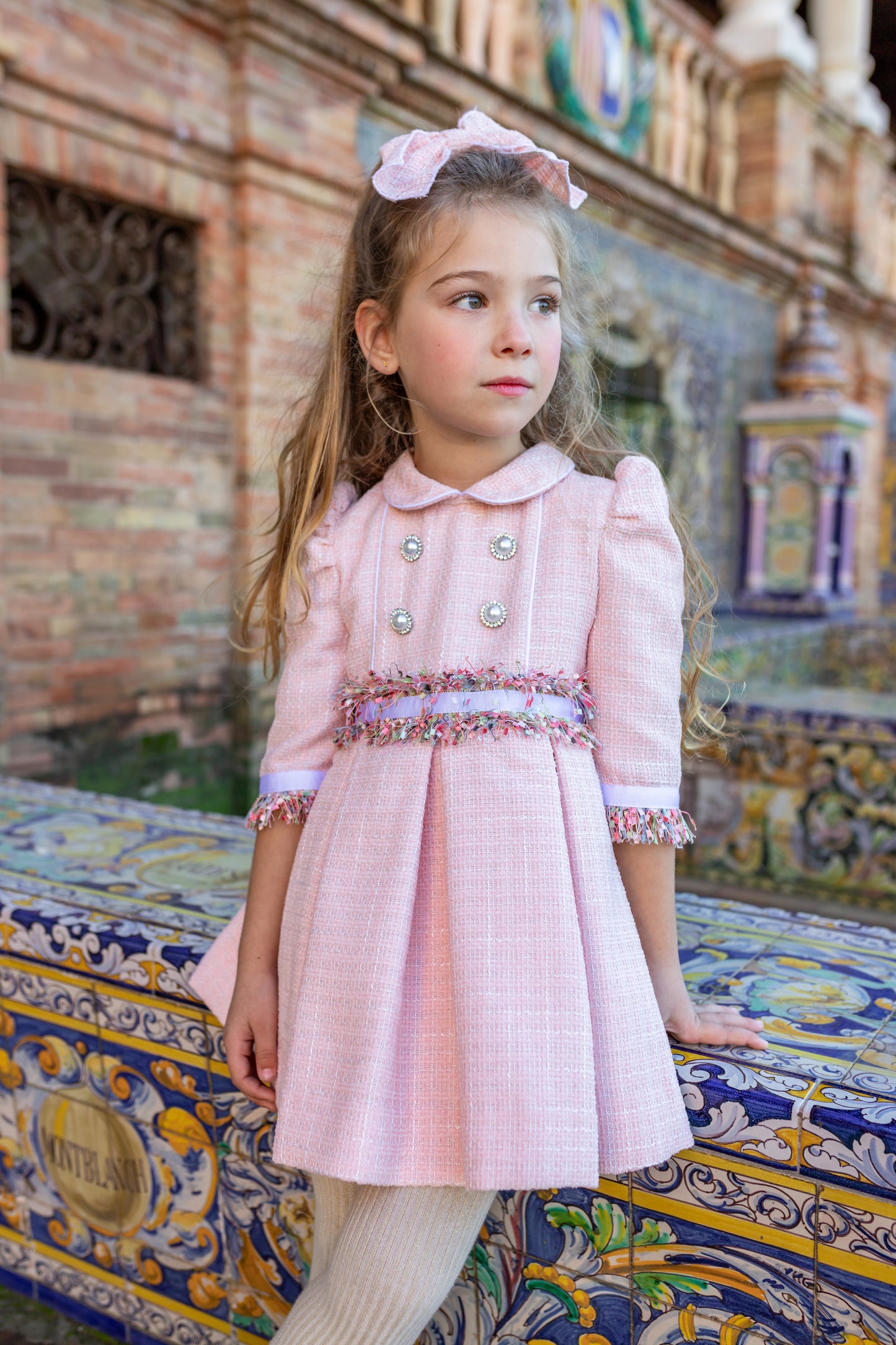 NAXOS Pink Tweed Girls Dress - 7438