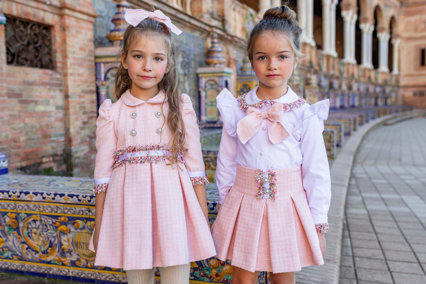 NAXOS Pink Tweed Girls Skirt Set - 7448