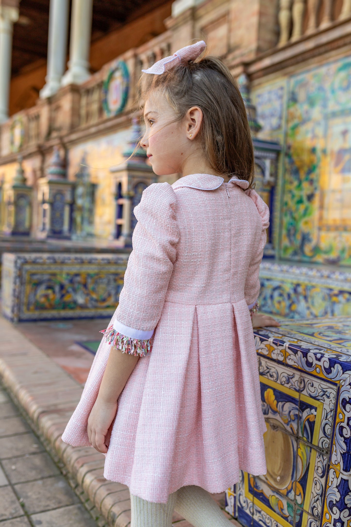 NAXOS Pink Tweed Girls Dress - 7438