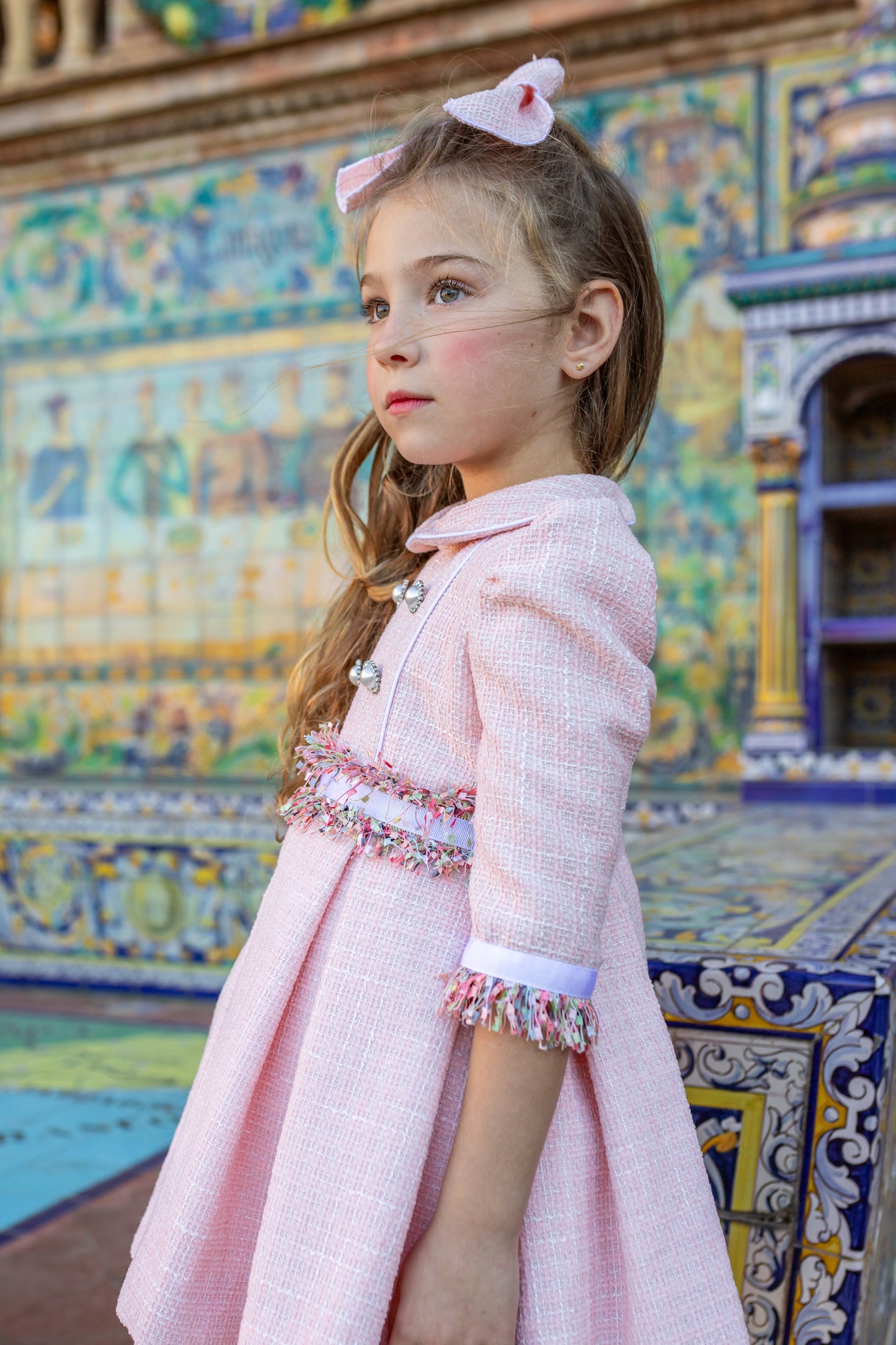 NAXOS Pink Tweed Girls Dress - 7438