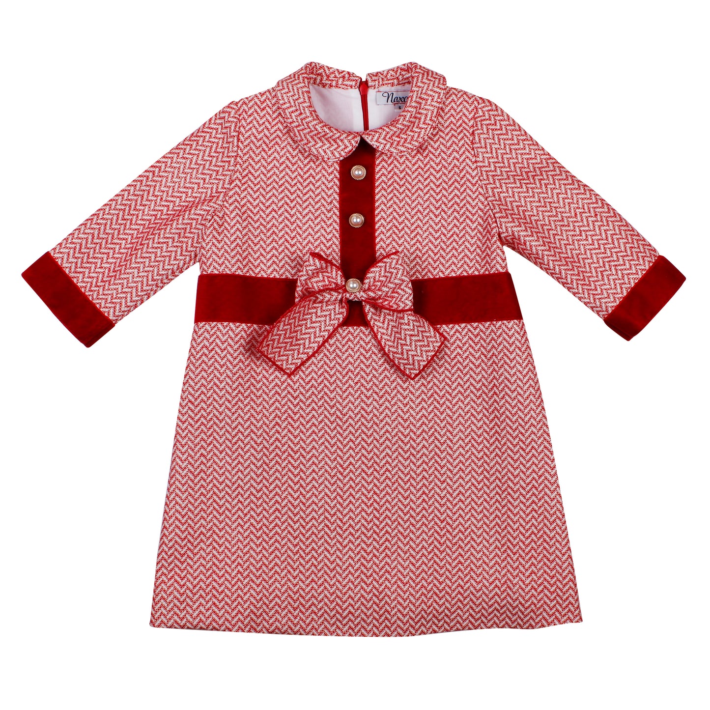 NAXOS Red Herringbone Girls A-Line Dress - 7443