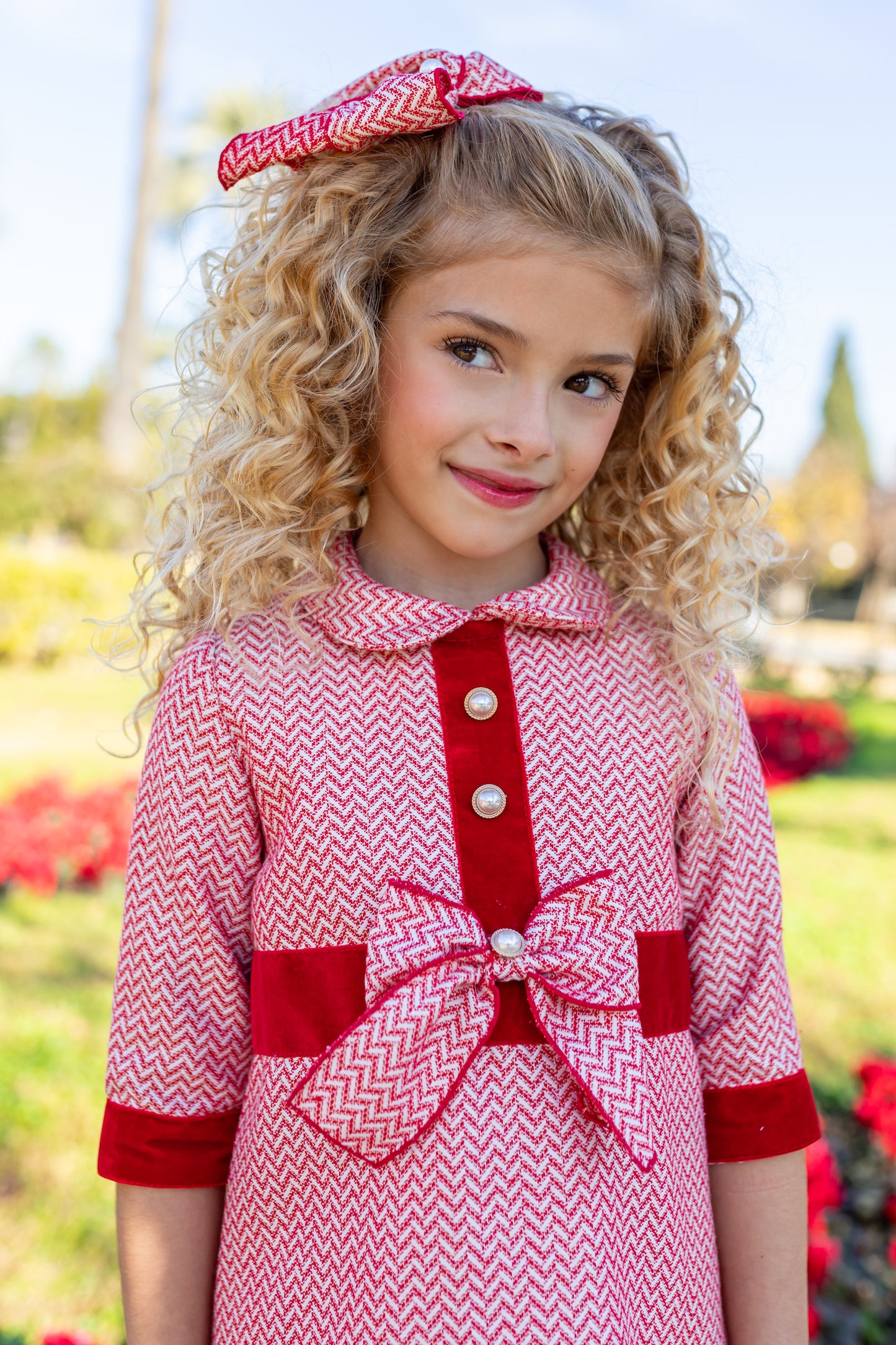 NAXOS Red Herringbone Girls A-Line Dress - 7443