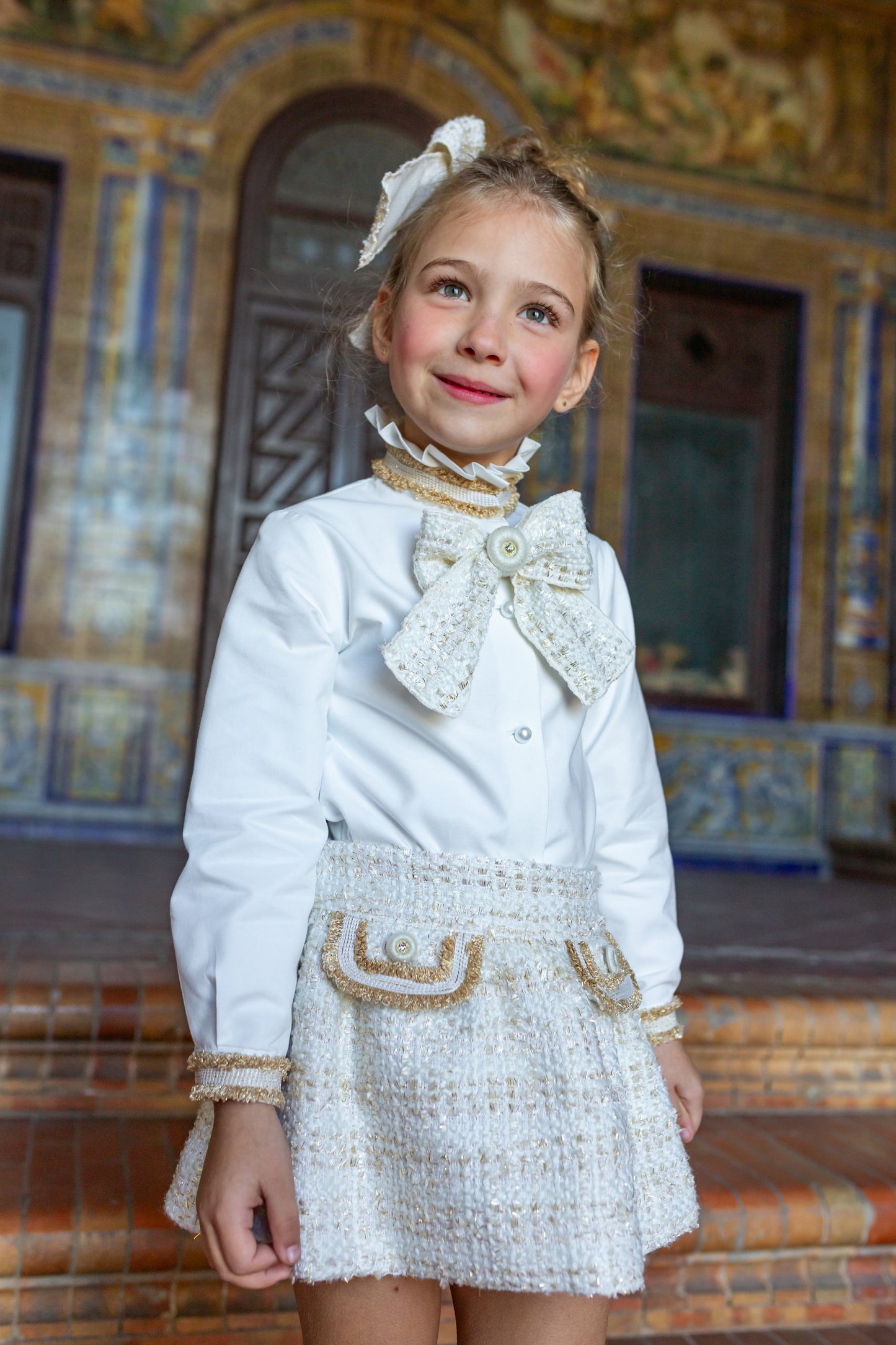 NAXOS Cream & Gold Tweed Girls Skirt Set - 7447