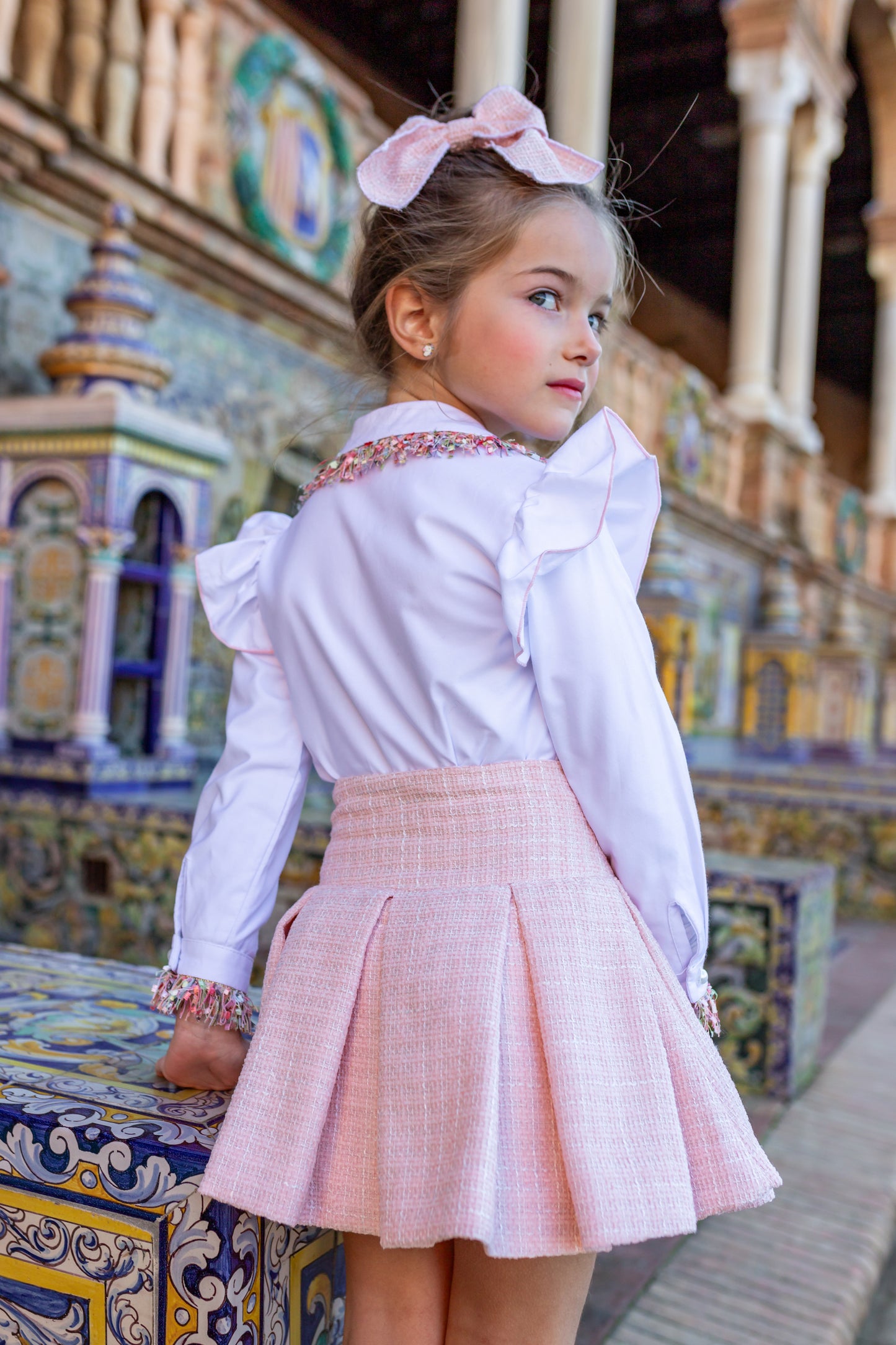 NAXOS Pink Tweed Girls Skirt Set - 7448