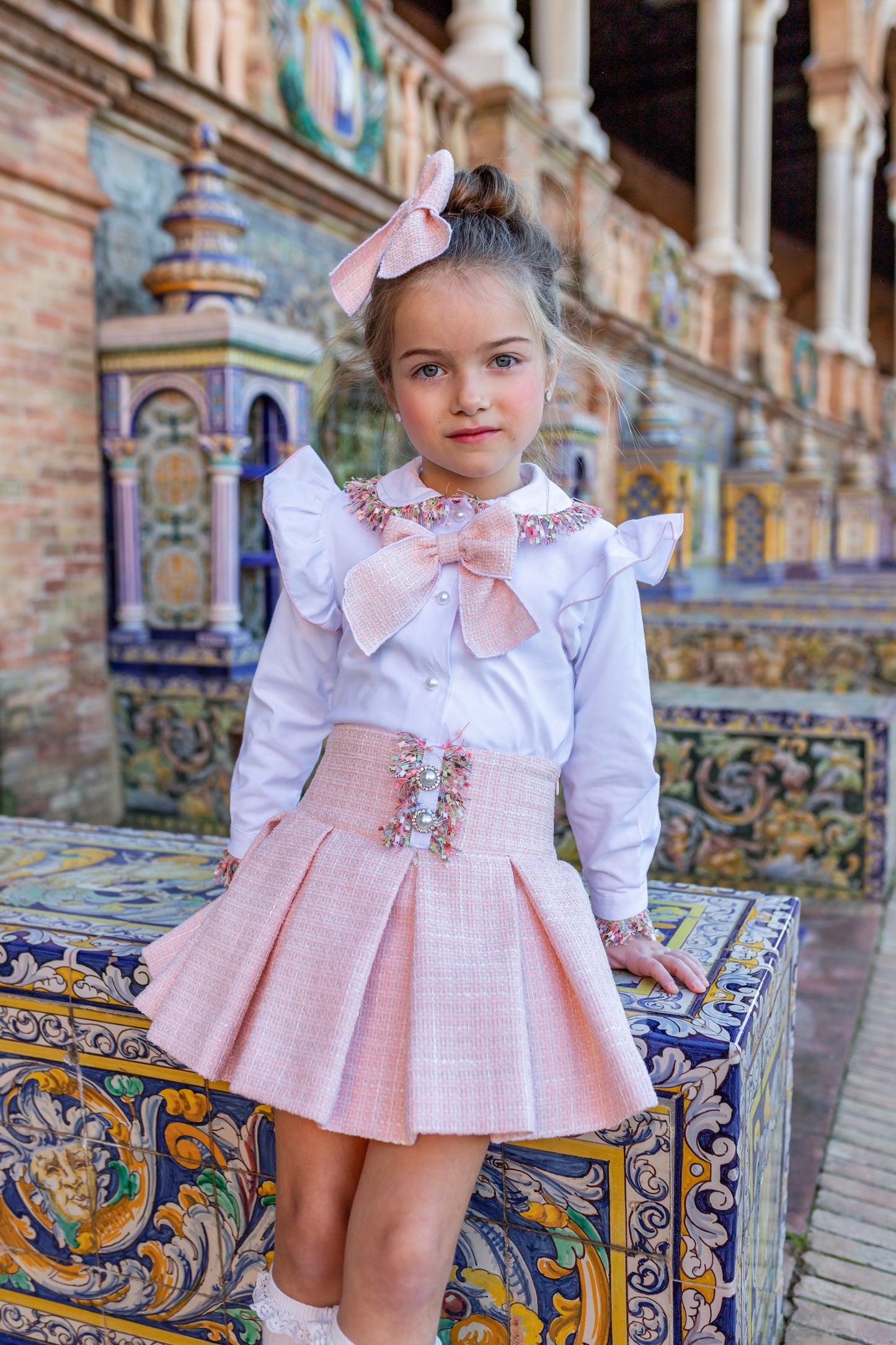 NAXOS Pink Tweed Girls Skirt Set - 7448