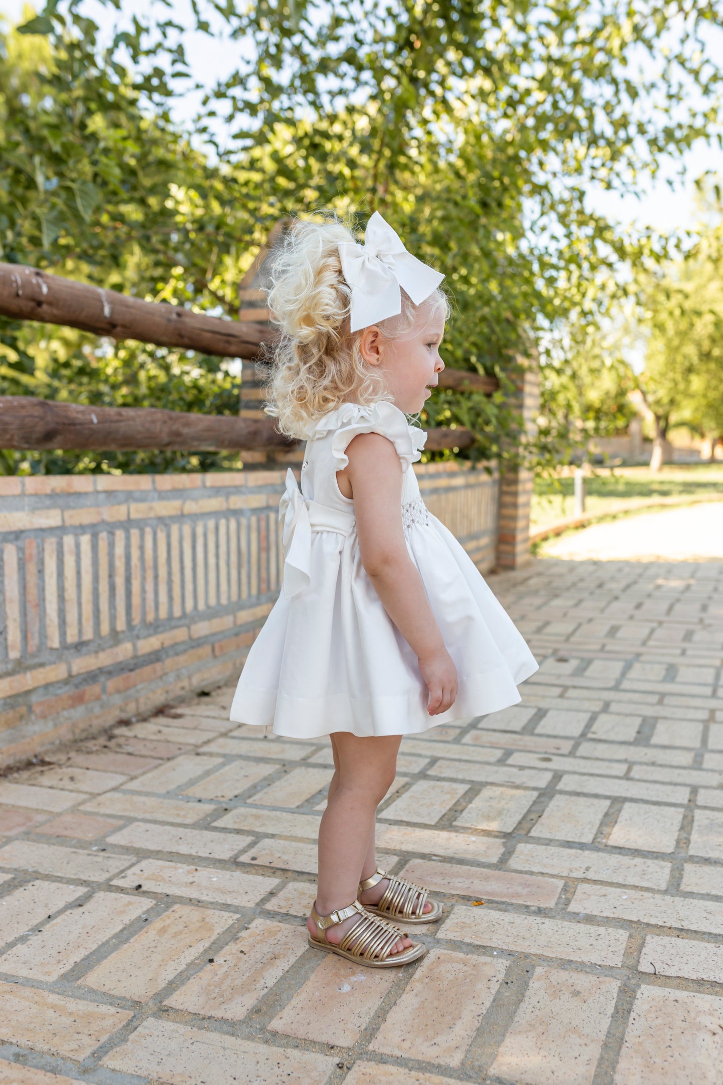 NAXOS SS25 Nata Cream & Beige Girls Hand Smocked Girls Dress - 7528