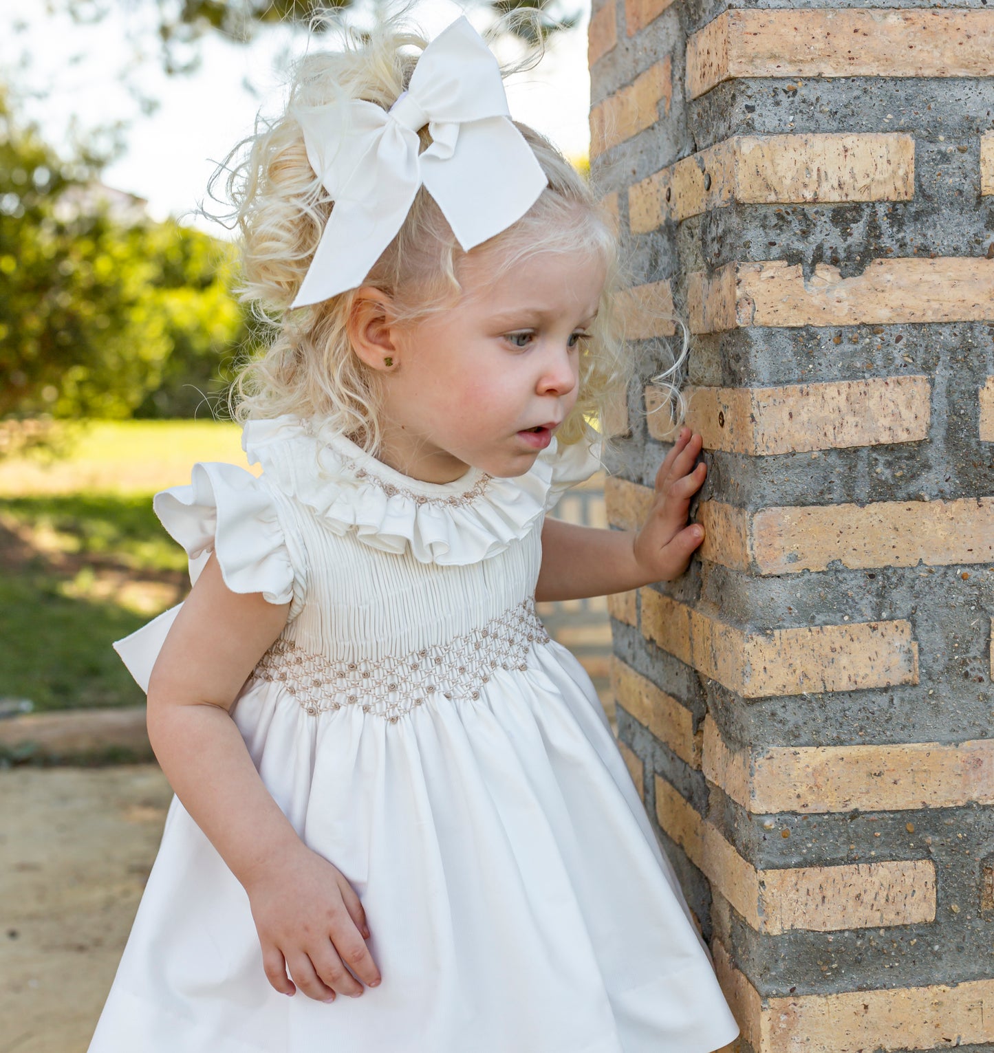 NAXOS SS25 Nata Cream & Beige Girls Hand Smocked Girls Dress - 7528