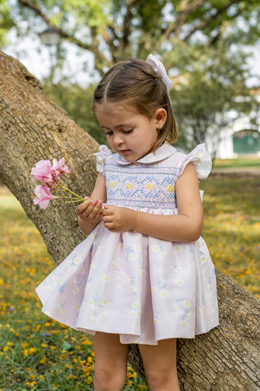 NAXOS SS25 Margarita Pink & Lemon Girls Hand Smocked Dress - 7534