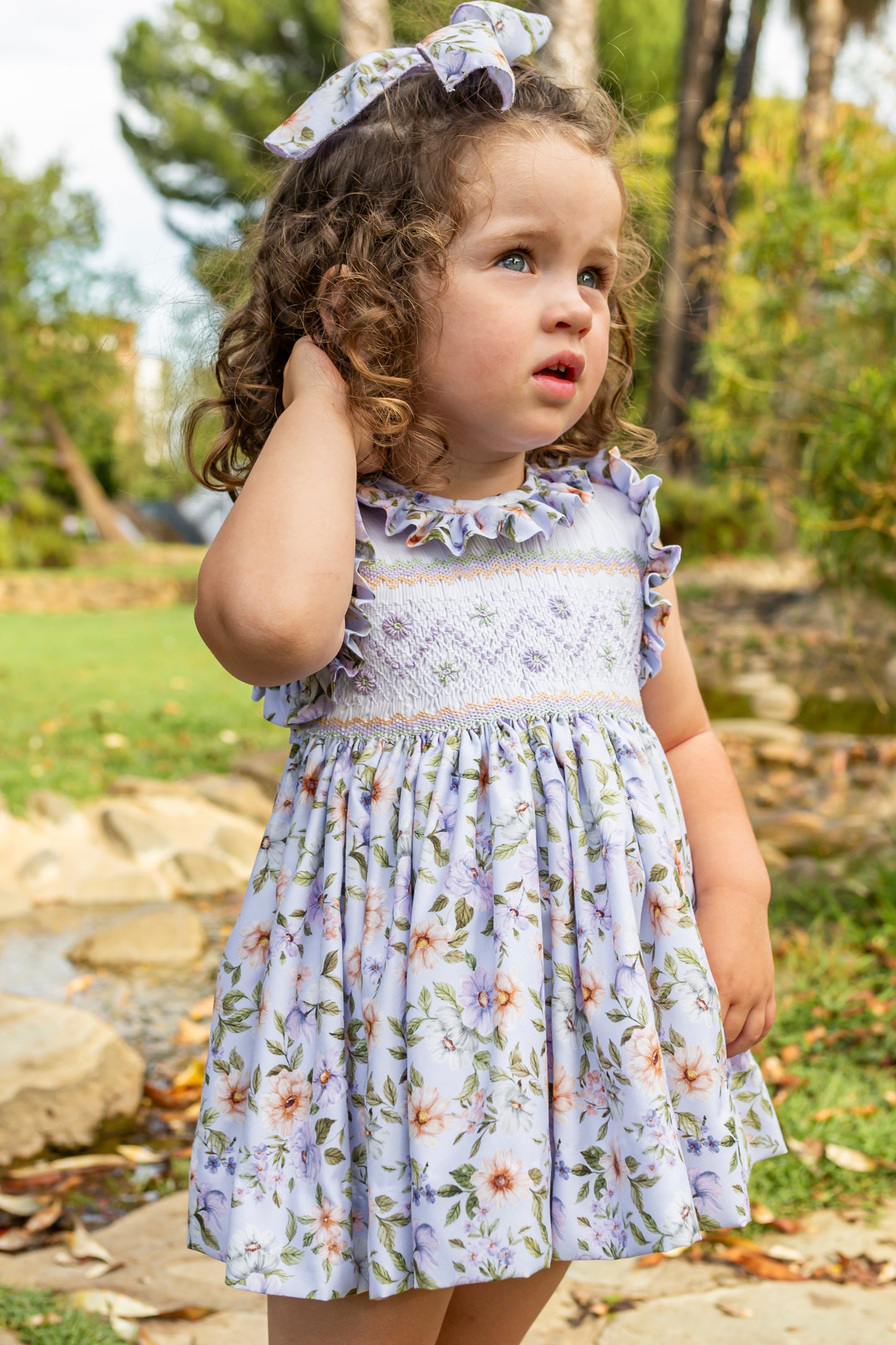 NAXOS SS25 Anemona Lilac Floral Girls Hand Smocked Dress 7535