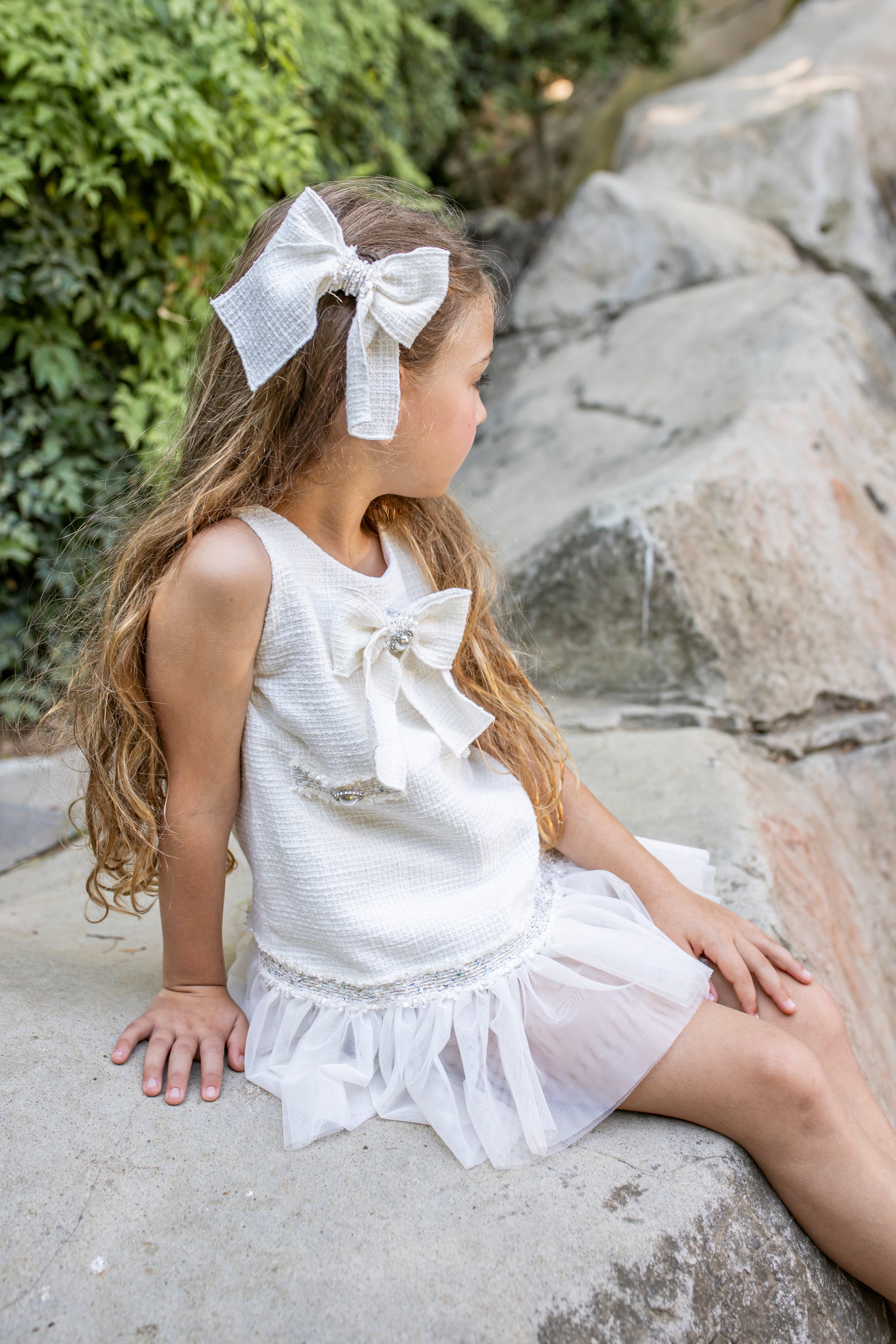 NAXOS SS25 Salvia Girls Cream Tweed & Tulle Dress - 7536