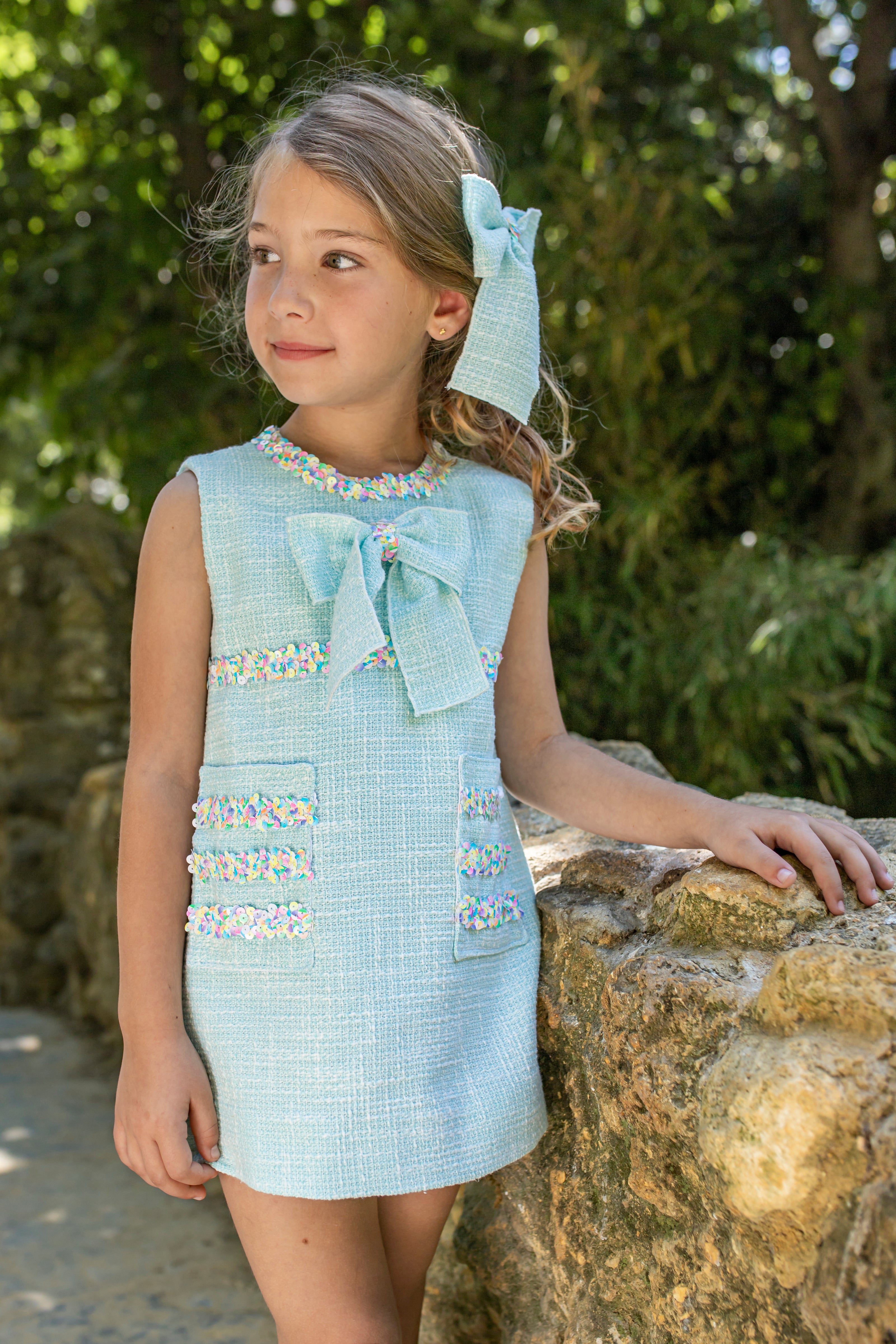 NAXOS SS25 Menta Girls Tweed & Sequin A-Line Dress - 7541