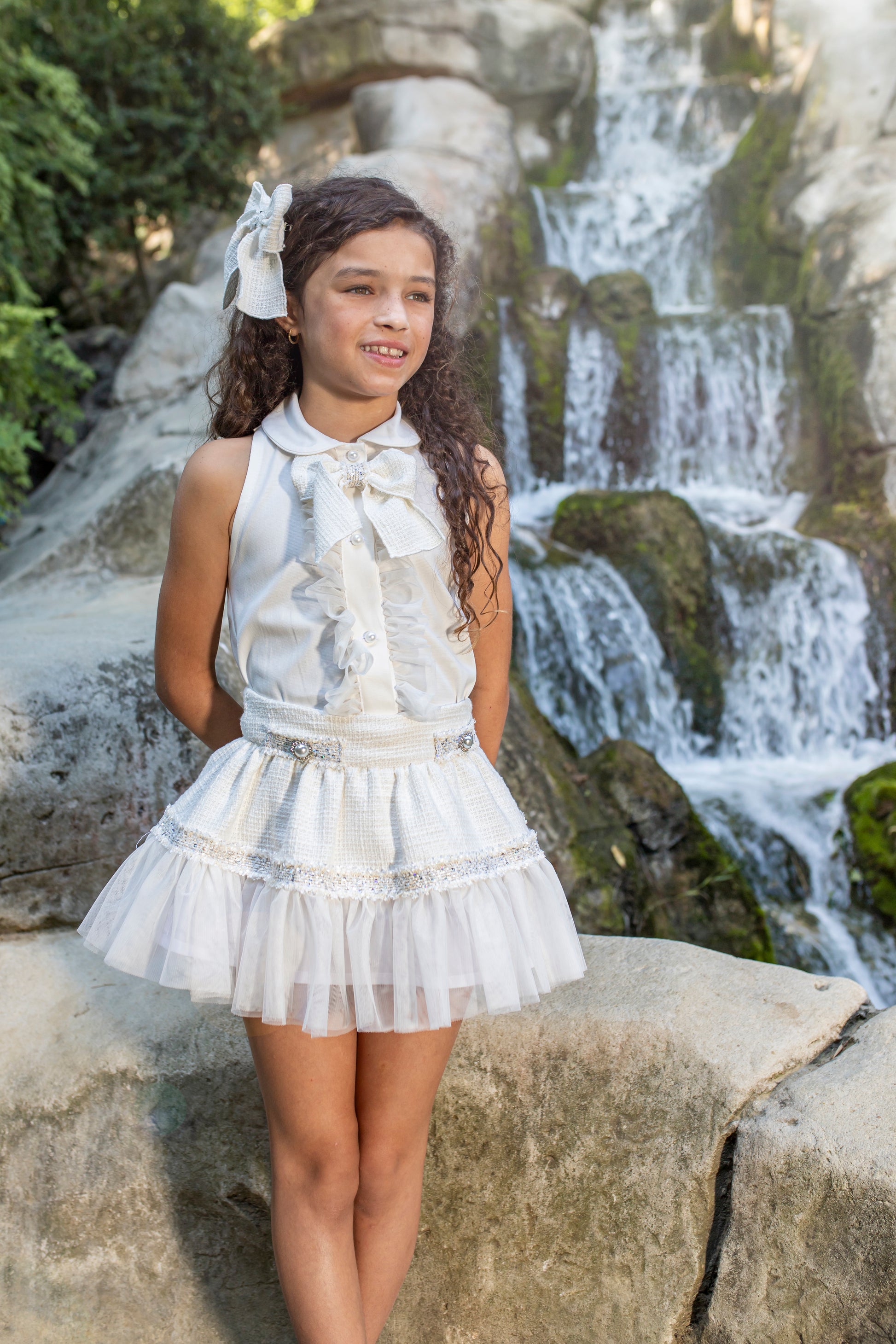 NAXOS SS25 Salvia Girls Cream Tweed & Tulle Skirt Set - 7545