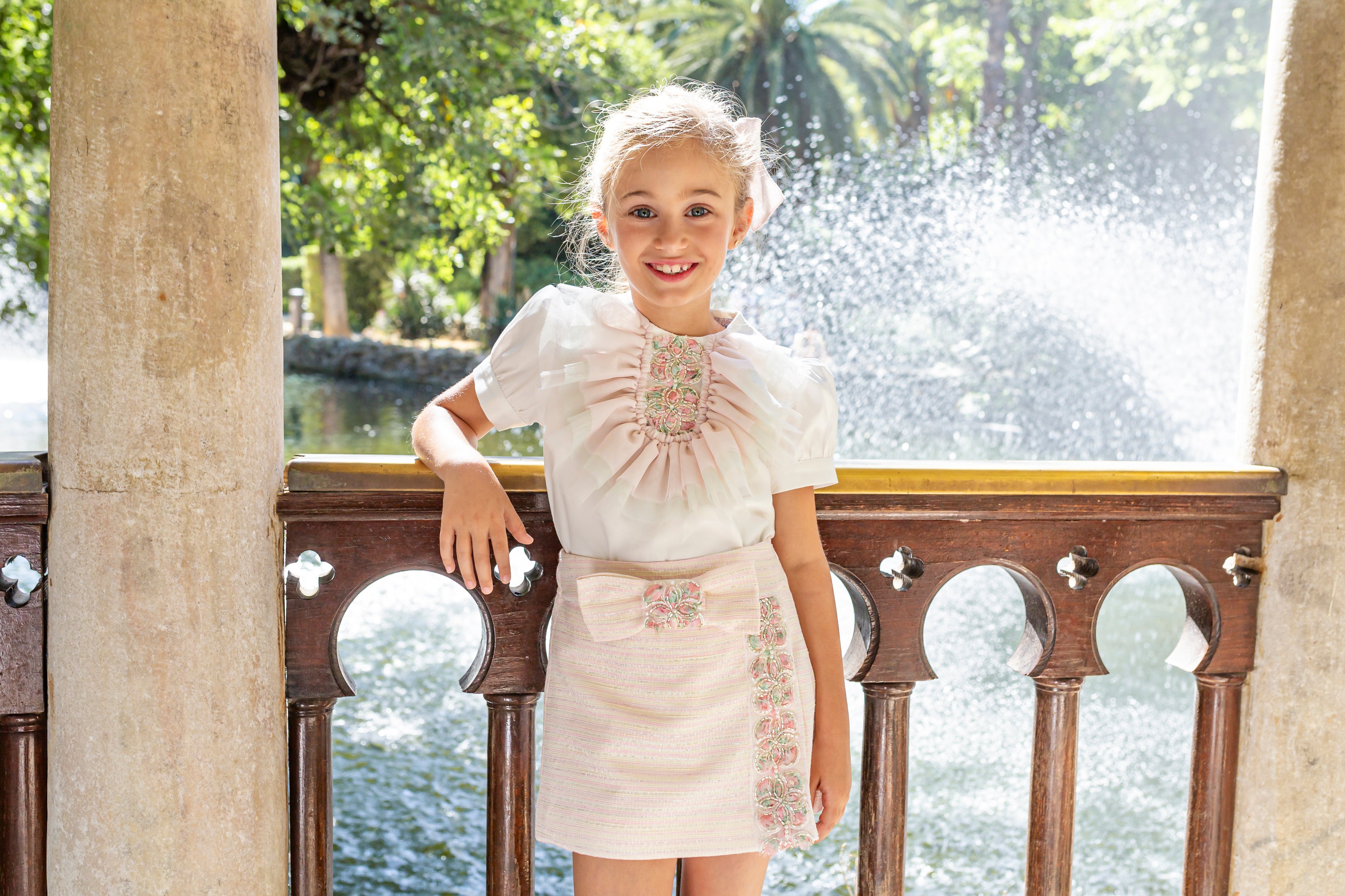 NAXOS SS25 Primavera Girls Pink & Green Tulle Skirt Set - CLEARANCE SALE