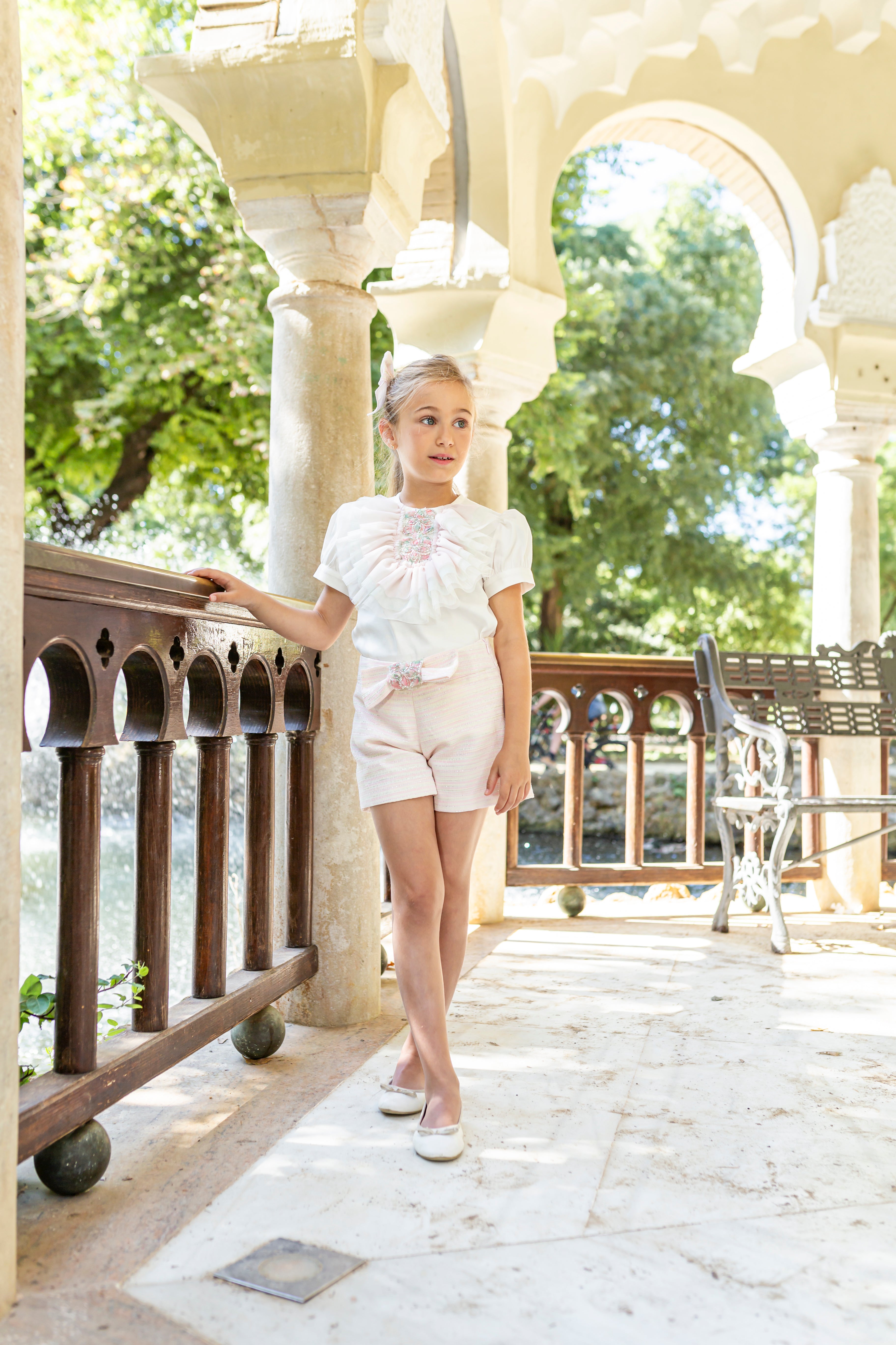 NAXOS SS25 Primavera Girls Pink & Green Tulle Short Set - CLEARANCE SALE