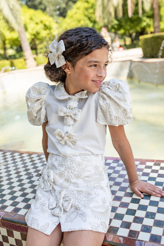 NAXOS SS25 Lobelia Girls Cream & Gold Embroidered Skirt Set - 7551